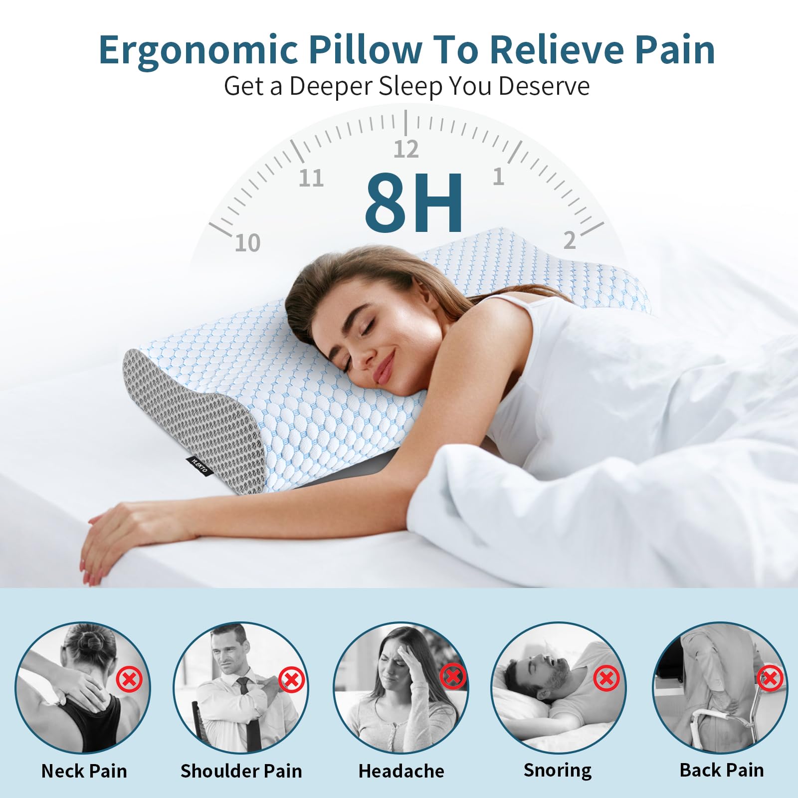 Cervical Neck Pillow for Pain Relief, Contour Memory Foam Pillows for Sleeping, Odorless Ergonomic Pillow Adjustable Orthopedic Cooling Pillow Bed Pillow Neck Support for Side Back Stomach Sleepers - Medaid International
