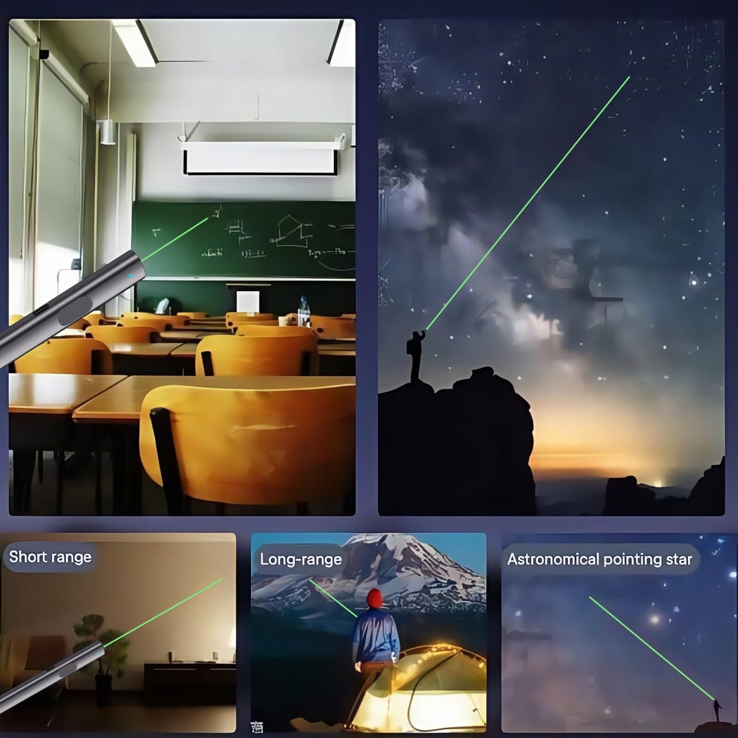 M Monoie Green Laser Pointer 1000ft Long Range, High Visibility Bright Beam, Metal Body Pen, for Teachers, Construction, Realtors, Presentations, Outdoor Use (Grey/Green Light) - Medaid International