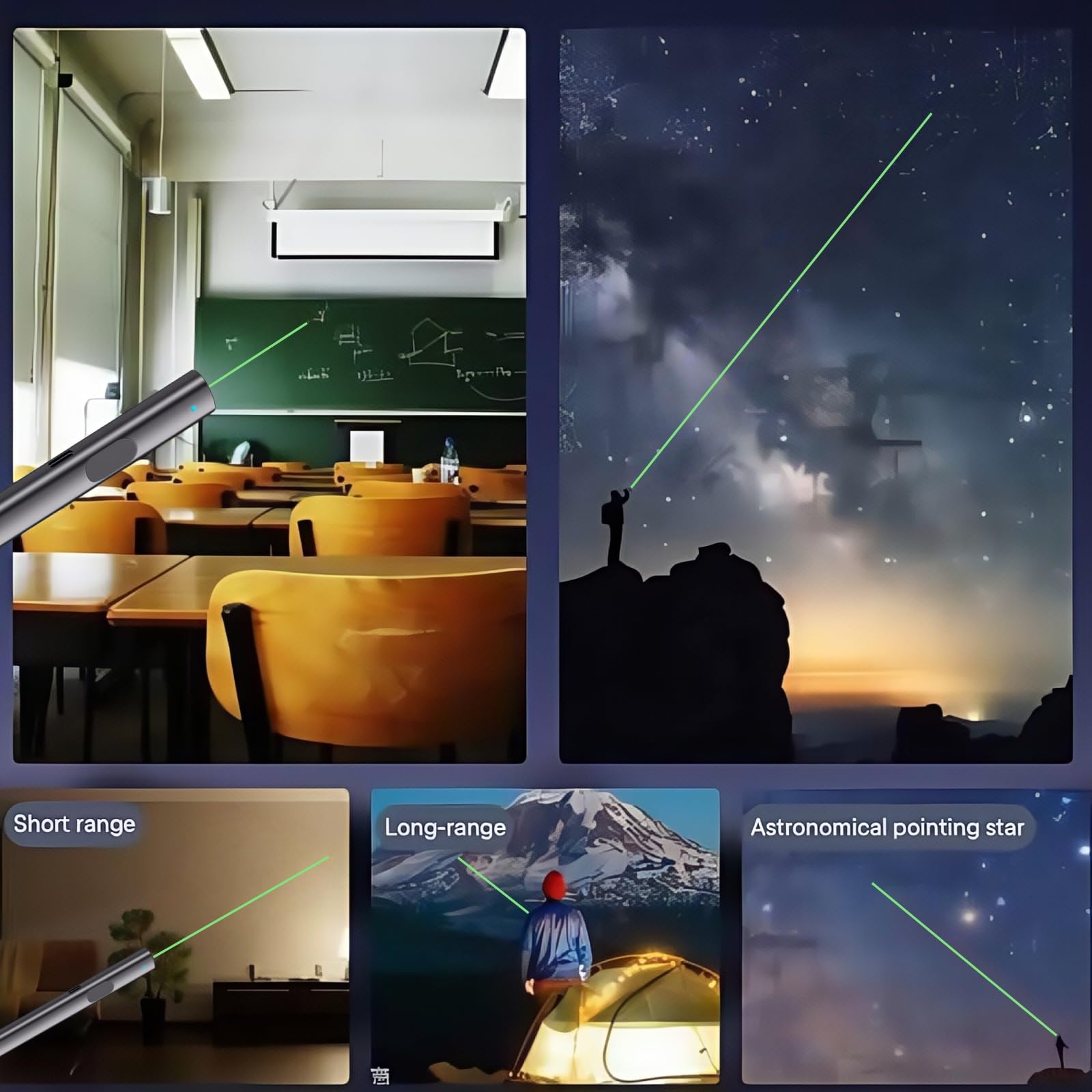 M Monoie Green Laser Pointer 1000ft Long Range, High Visibility Bright Beam, Metal Body Pen, for Teachers, Construction, Realtors, Presentations, Outdoor Use (Grey/Green Light) - Medaid International