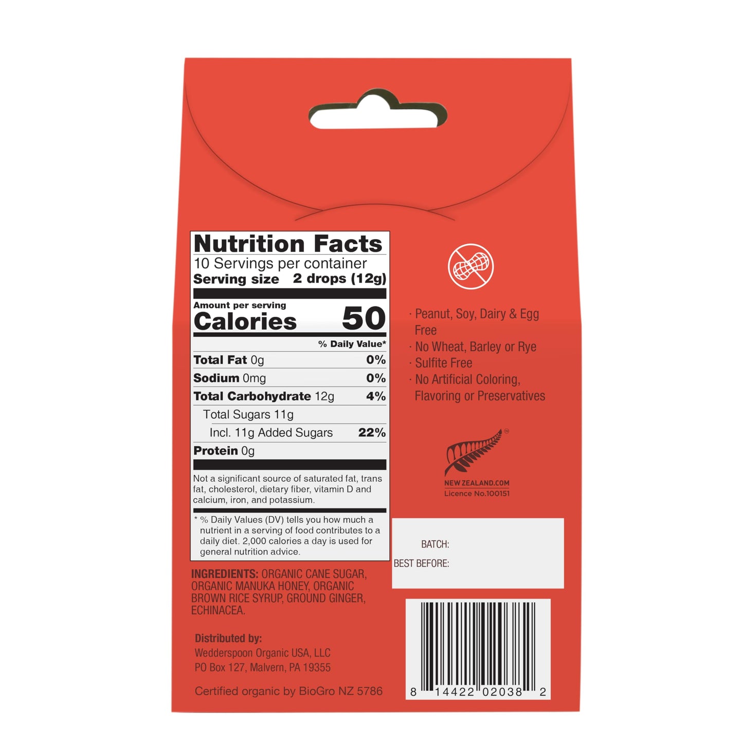 Wedderspoon Organic Manuka Honey Drops, Ginger & Echinacea, 20 Count (Pack of 1) | Genuine New Zealand Honey | Perfect Remedy For Dry Throats - Medaid International