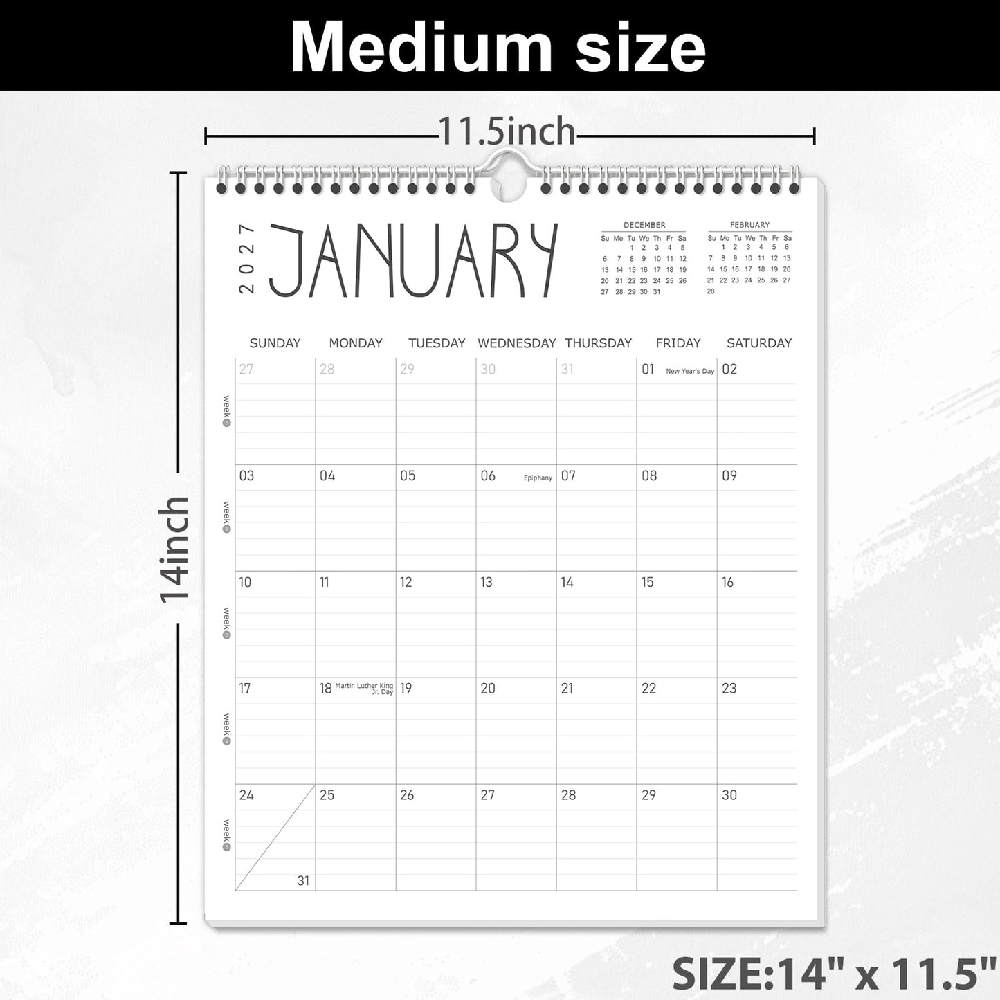 Guasslee Wall Calendar 2026-2027, 14"x11.5" Vertical Wall Calendar 2026, 18-Month Desk Planner From 2026 Jan - 2027 Jun, Monthly Hanging Planner Spiral Bound For School Home Office Organizing - Medaid International
