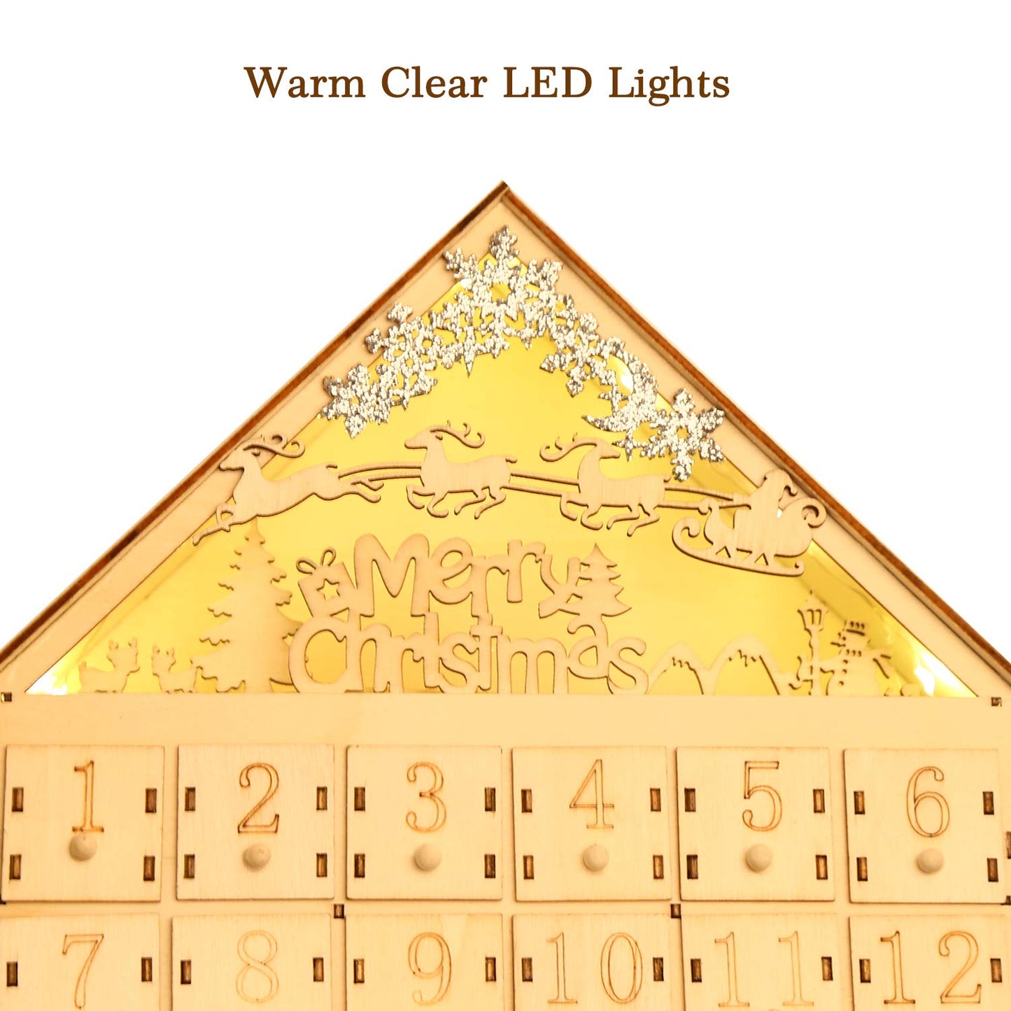 CCINEE Christmas Wooden Advent Calendar with LED Light 24 Storage Drawers Christmas Countdown Calendar for Holiday Decoration - Medaid International