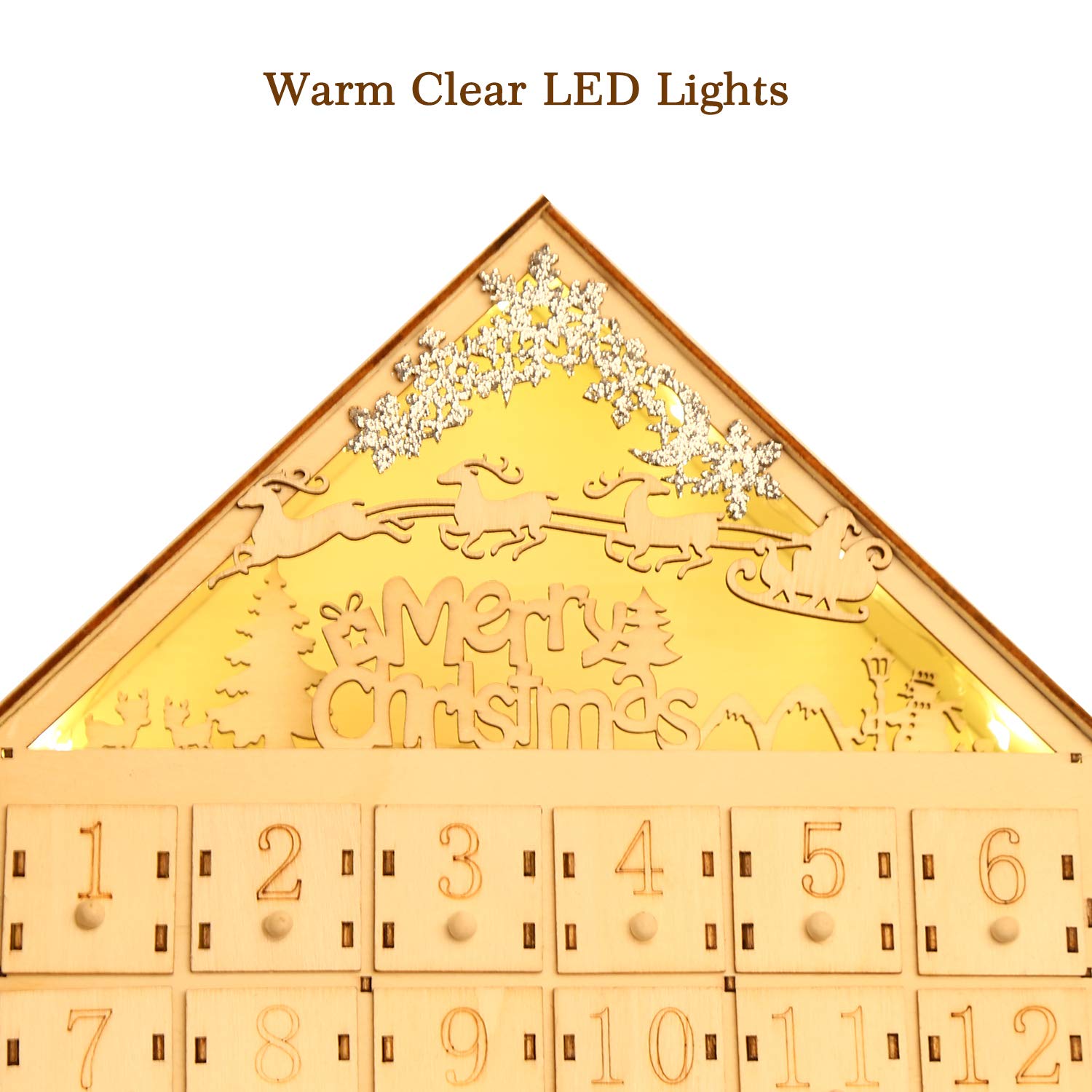 CCINEE Christmas Wooden Advent Calendar with LED Light 24 Storage Drawers Christmas Countdown Calendar for Holiday Decoration - Medaid International