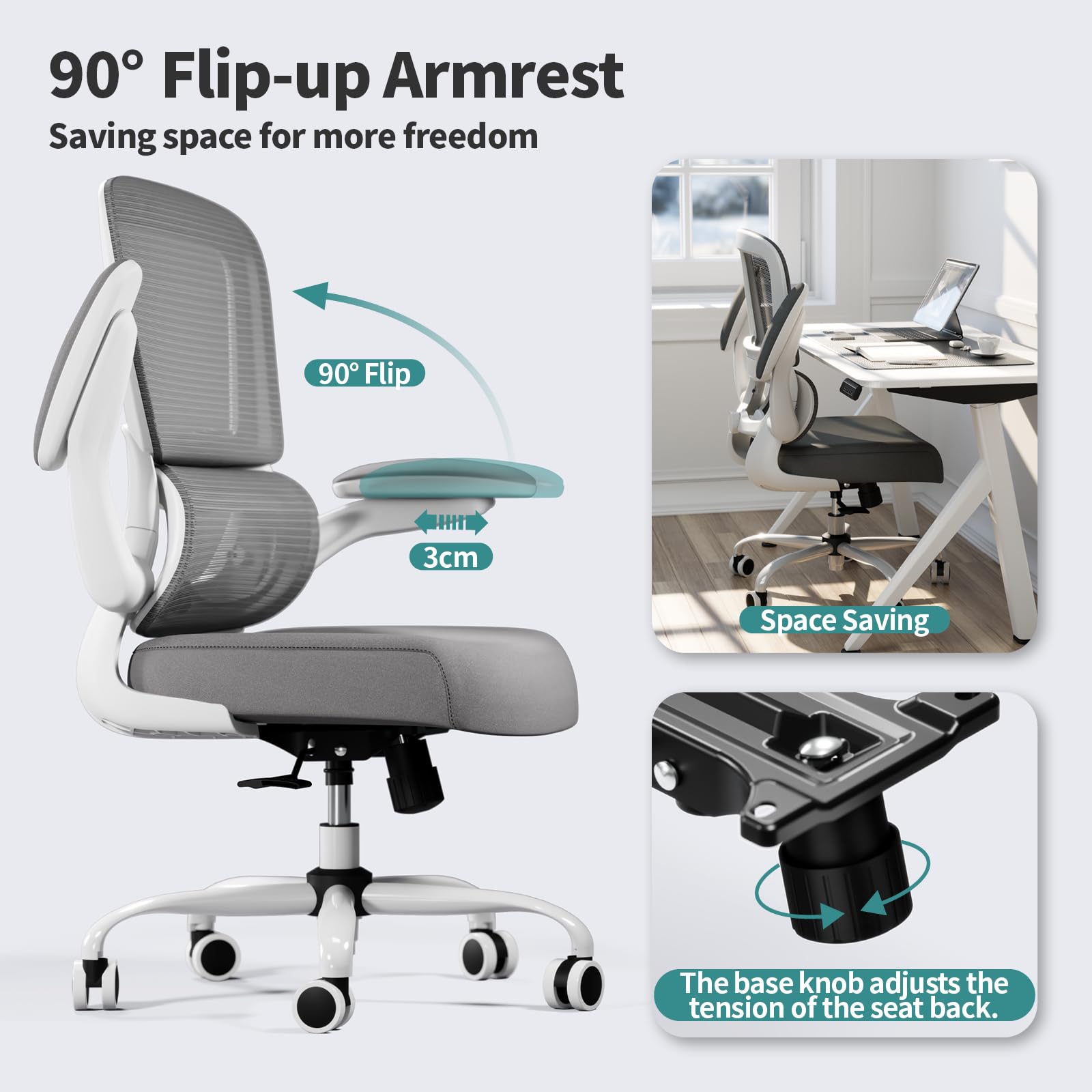 TRALT Office Chair - Ergonomic Desk Chair with Adjustable Lumbar Support, Mesh Computer Chair, Executive Chairs for Home Office Comfortable Lumbar Support (White) - Medaid International