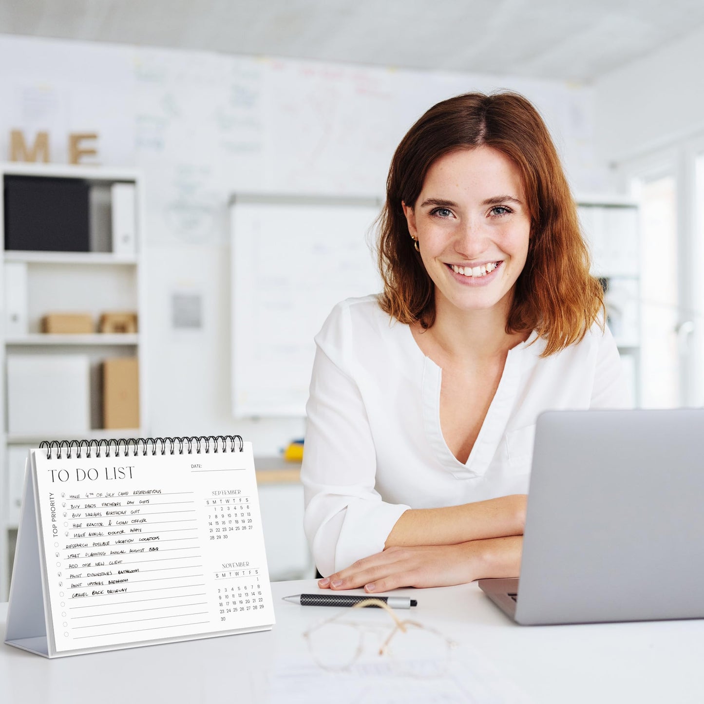 Aesthetic Desk Calendar 2025 - Runs until June 2026 - Beautiful Small Flip Desktop Calendar for Easy Organizing - Medaid International