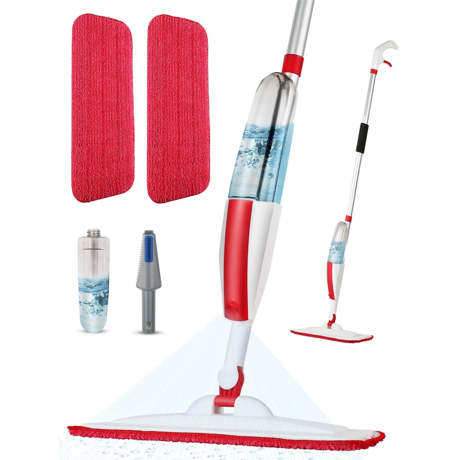 Spray Mops for Floor Cleaning Floor Mop with a Refillable Spray Bottle and 2 Washable Microfiber Pads Home or Commercial Use Dry Wet Flat Mop for Hardwood Laminate Wood (Red) - Medaid International