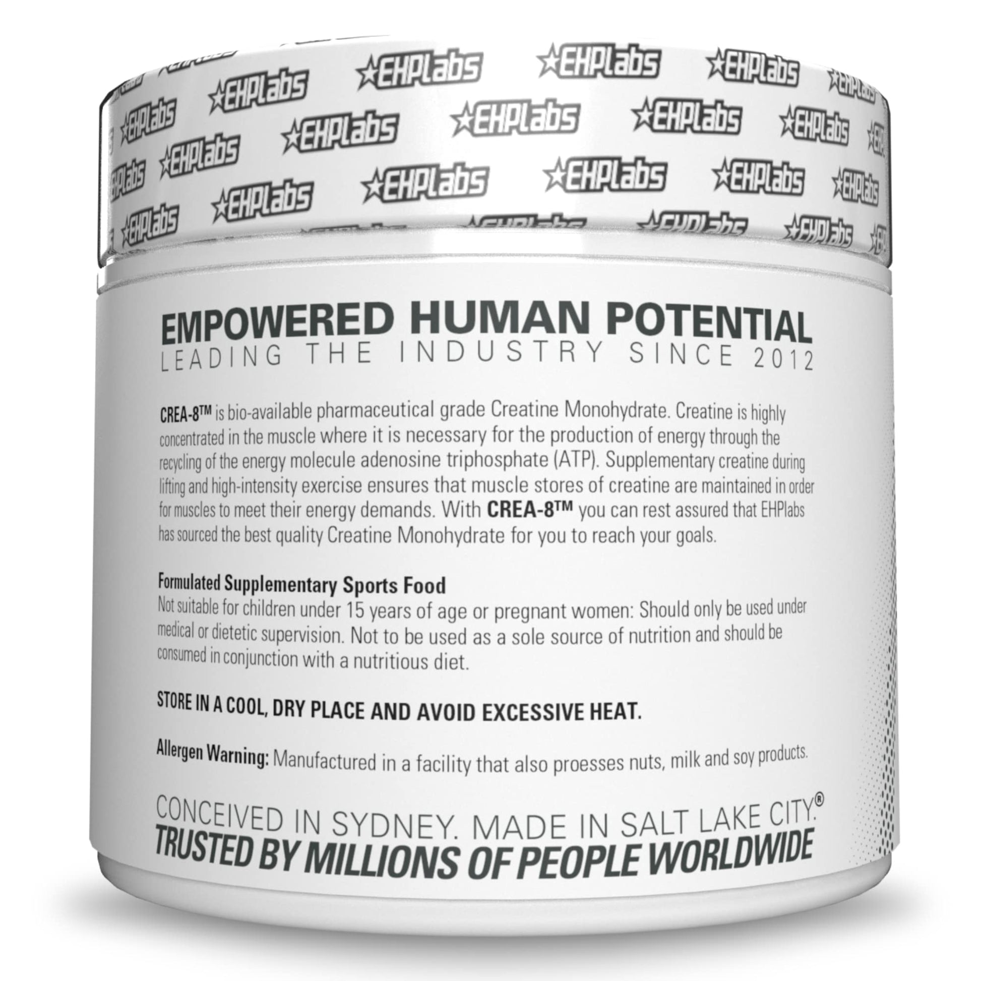 EHP Labs CREA-8 Creatine Monohydrate Powder - Unflavored Creatine Powder for Muscle Growth, Increased Strength, Enhanced Energy Output and Improved Performance - 100 Servings (500g) - Medaid International