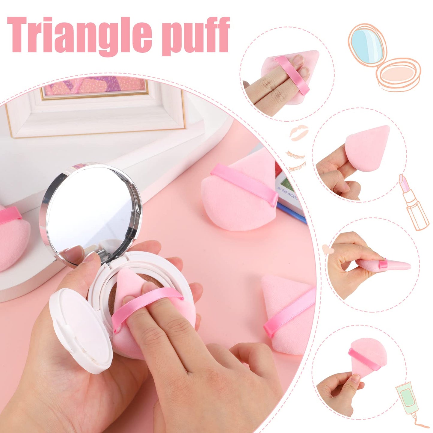 9 PCS Powder Puff, Face Soft Triangle Makeup Puff for Loose Powder Setting Powder, Velour Makeup Blender Sponge Set Beauty Makeup Tool (Pink) - Medaid International