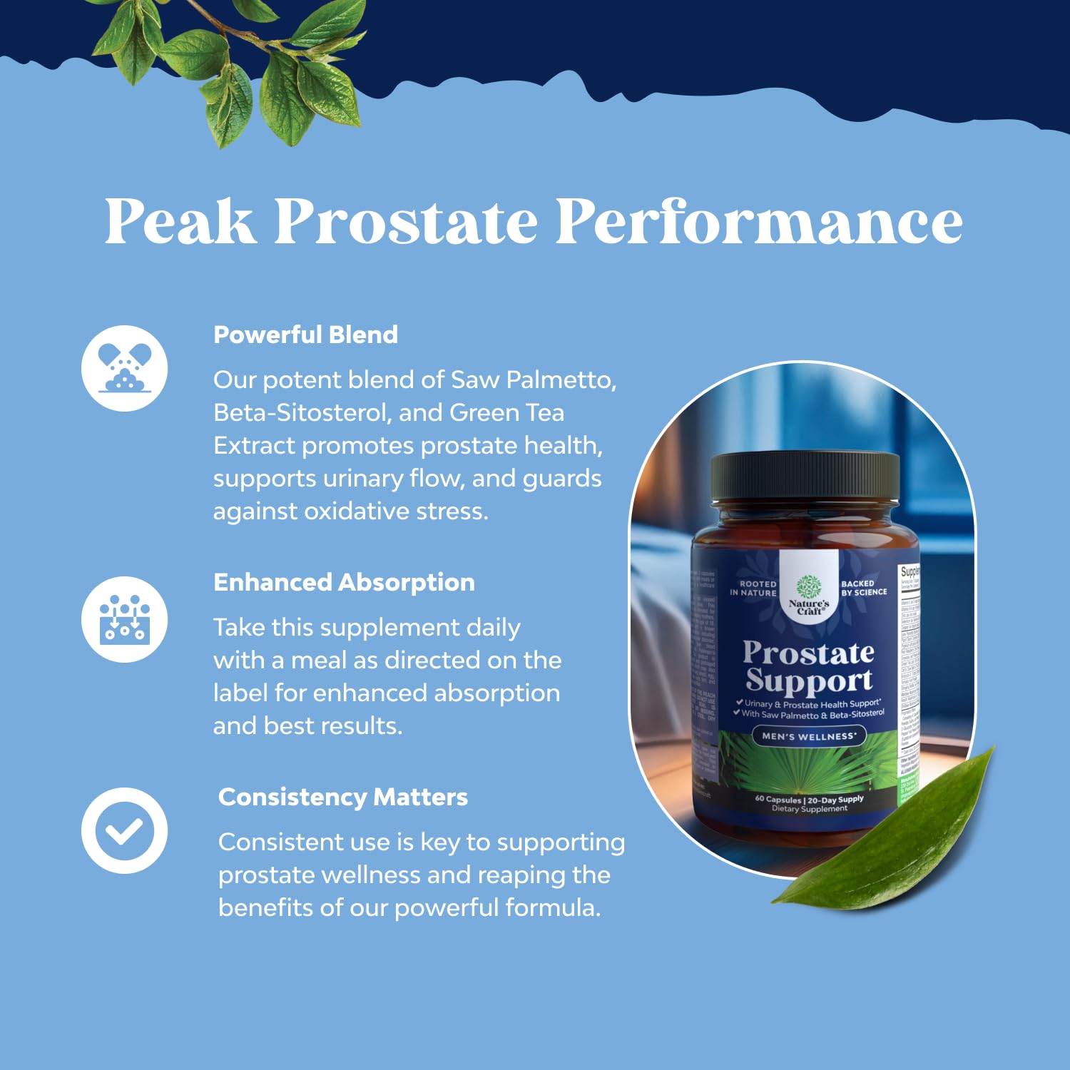 Herbal Prostate Supplement for Men - Potent Pygeum and Saw Palmetto Extract with Beta Sitosterol & Green Tea for Urinary Tract Support - Male Health Blend for Frequent Urination - 90 Capsules - Medaid International