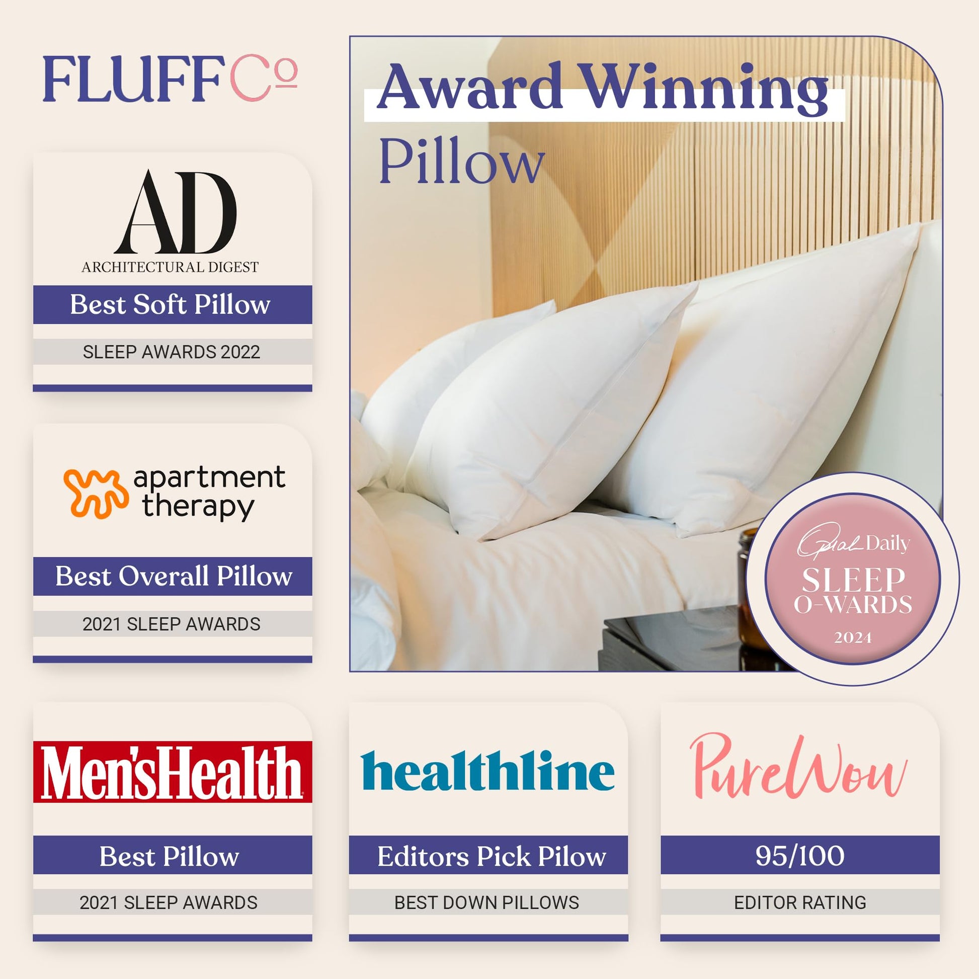 FluffCo Zen Fluff Pillows - Down Alternative - Standard/Queen Bed Pillow for Sleeping Made in USA - Luxury Hotel-Quality Pillow - 100% Cotton, 300 Thread Count (Soft Queen Size 1 Pack) - Medaid International