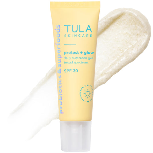 TULA Skin Care Protect + Glow Daily Sunscreen - Gel, Broad Spectrum SPF 30, Skincare-First, Non-Greasy, Non-Comedogenic and Reef-Safe with Pollution and Blue Light Protection, Regular, 1.7 fl oz. - Medaid International