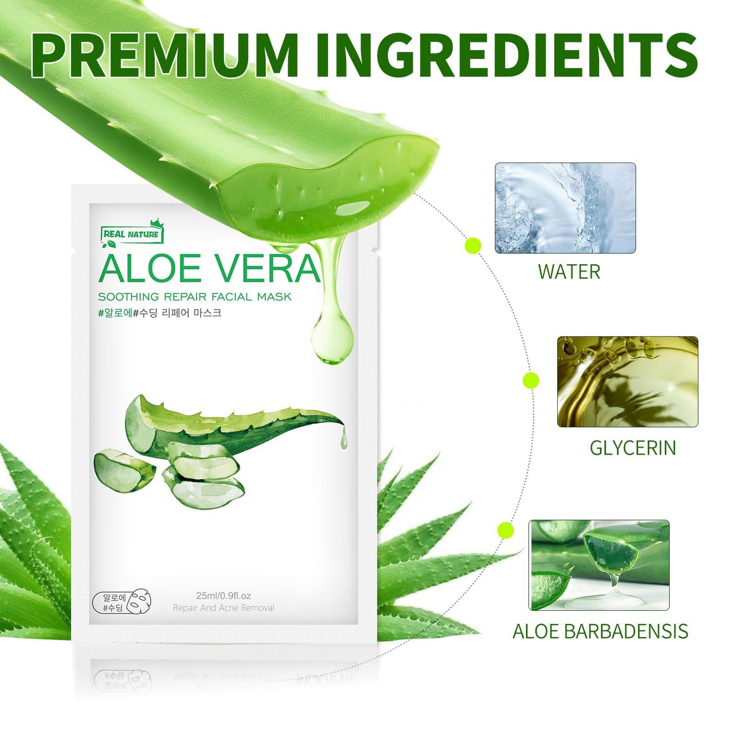 Aloe Vera Face Mask,Hydrating Face Masks Skincare For Dry, Oily,Sensitive Skin,Aloe Facial Skincare Sheet For Moisturizing, Soothing, Calming, Sun Care,Acne, Facial Masks for Women Skin Care 10-Pack - Medaid International