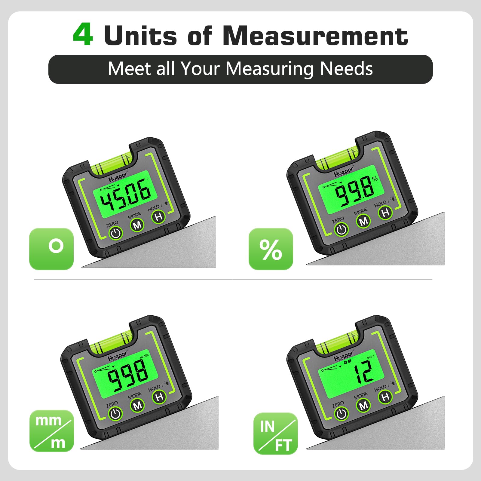 Huepar Digital Level Angle Gauge Mini Angle Finder Level Box with V-Groove Magnetic Base&Backlit LCD Bevel Gauge Inclinometer for Carpentry,Building, Automobile, Masonry - 0~360° Fast Measurement AG01 - Medaid International