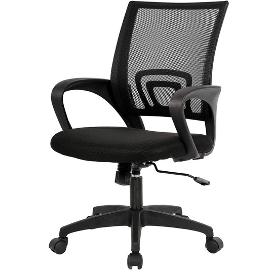 BestOffice | Ergonomic Office Chair | Mid-Back Swivel Desk Chair | Breathable Backrest & Lumbar Support | Adjustable Height | Sponge Seat | Rolling Wheels | Dark Black | for Adults & Women - Medaid International
