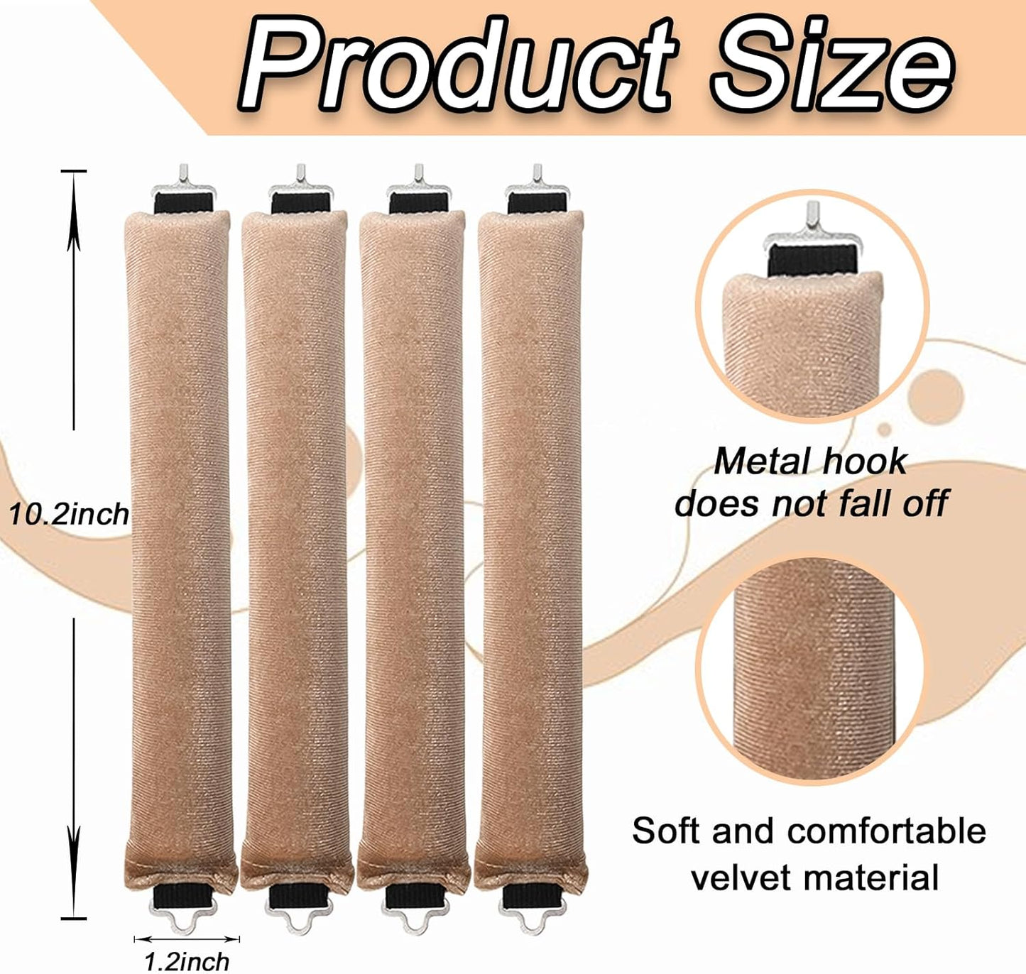 Heatless Hair Curler Overnight Curls Blowout Rods Headband No Heat Curlers to Sleep in Large Rods Hair Rollers Blowout Look for Short Hair Styling Tools Silk Hair Wrap Curling Set (Black, Regular) - 4 pcs - Medaid International