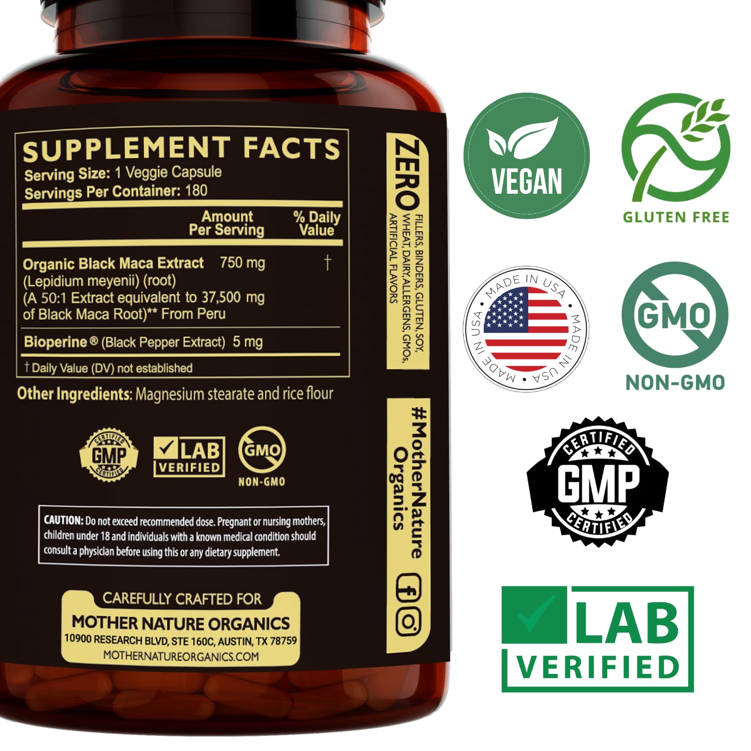 Black Maca Root 50:1 Extract 37,500mg – 180 Capsules Organic Peruvian Maca Peruana Supplement for Men | High Potency Energy, Mood & Performance Support | Vegan, Non-GMO - Medaid International