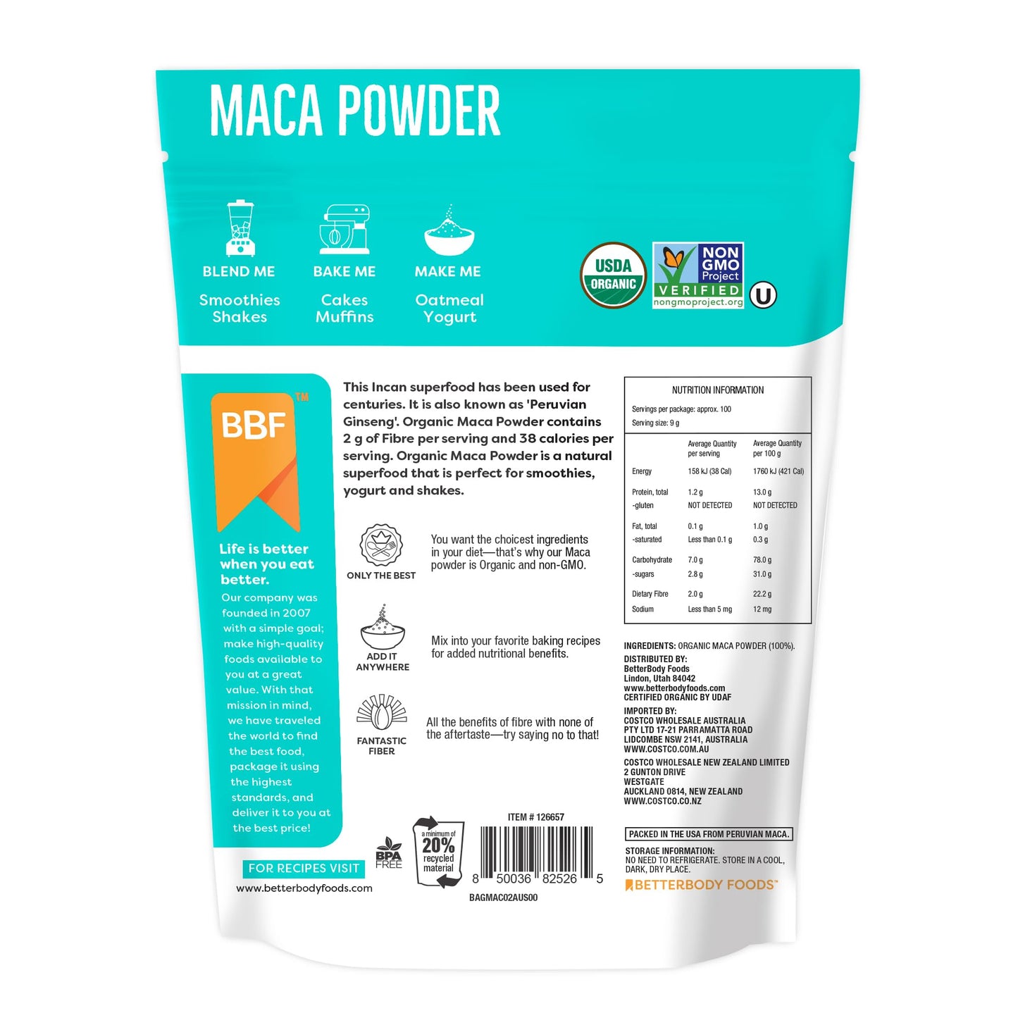 BetterBody Foods Organic Maca Powder, Non-GMO & Gluten-Free, 12 Ounce - Medaid International
