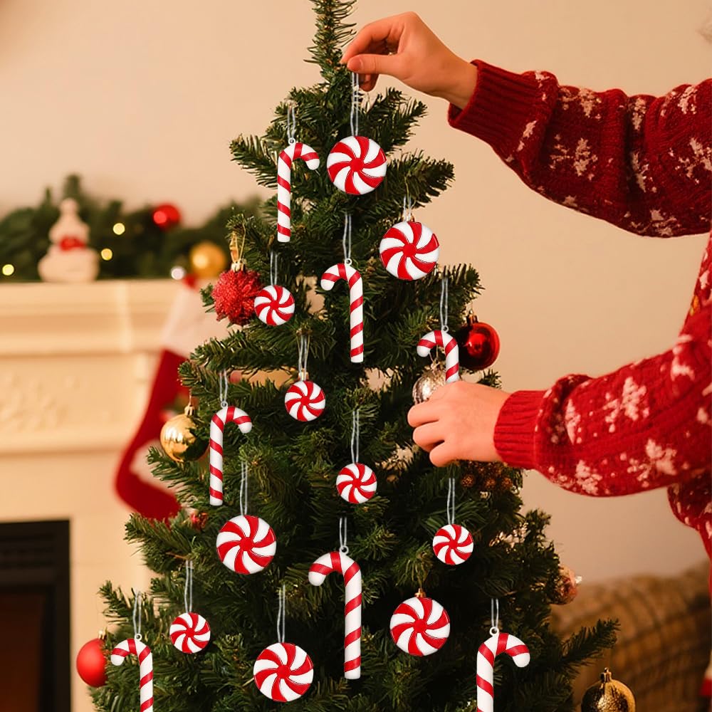 20Pcs Candy Cane Christmas Tree Hanging Ornaments, Chrismas Themed Plastic Candy Cane for Xmas Craft Home Party Decorative Supplies - Medaid International