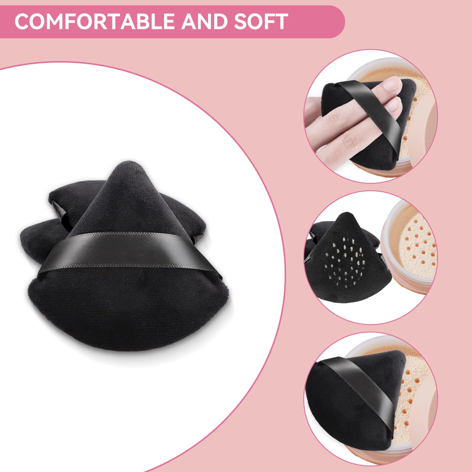 6 Pcs Triangle Powder Puff, Black Face Soft Makeup Puff, Velour Makeup Sponge Beauty Blender for Loose Powder - Medaid International
