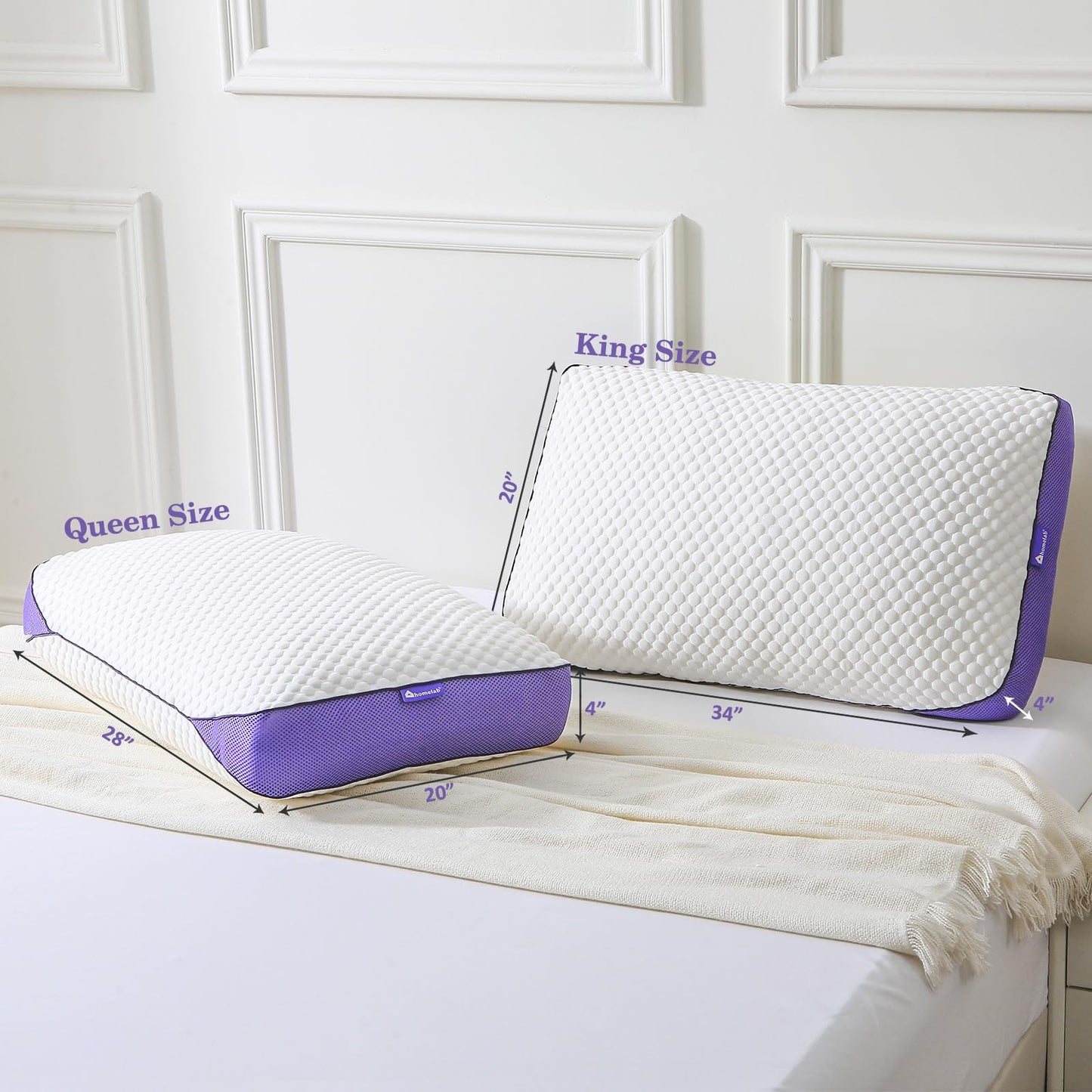 HOMELAB Adjustable Shredded Memory Foam Pillow Queen Size, Cooling Bed Pillow for Sleeping with Removable Cover, Medium Pillow for Side Stomach & Back Sleepers, 1 Pack 20"x28" - Medaid International