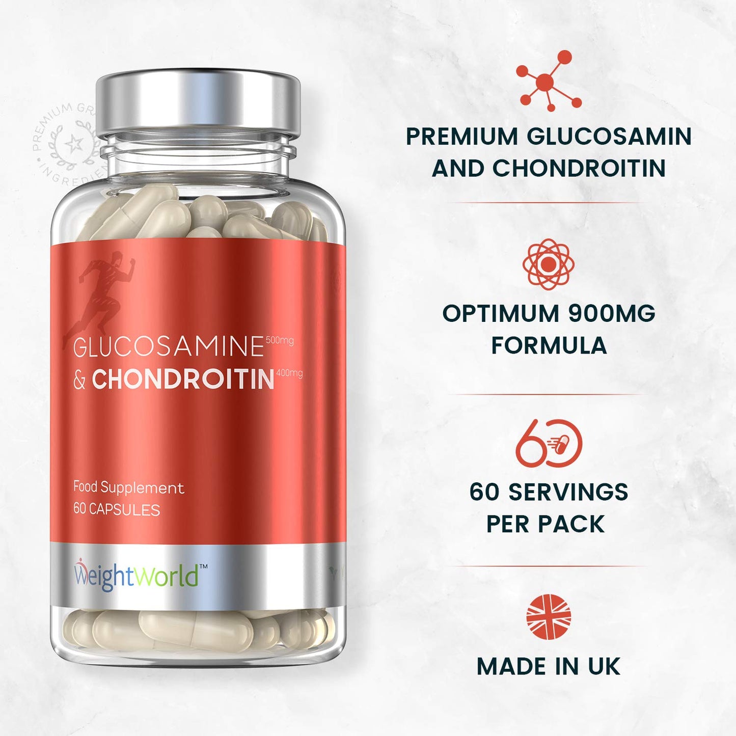 Glucosamina Condroitina Alto Dosaggio 600mg + Vitamina C - 180 Capsule (6 Mesi) - Glucosamina Complex con 100 mg di Condroitina, Rosa Canina, Curcuma e Zenzero - Glucosamine Complex con Vitamin C - Medaid International