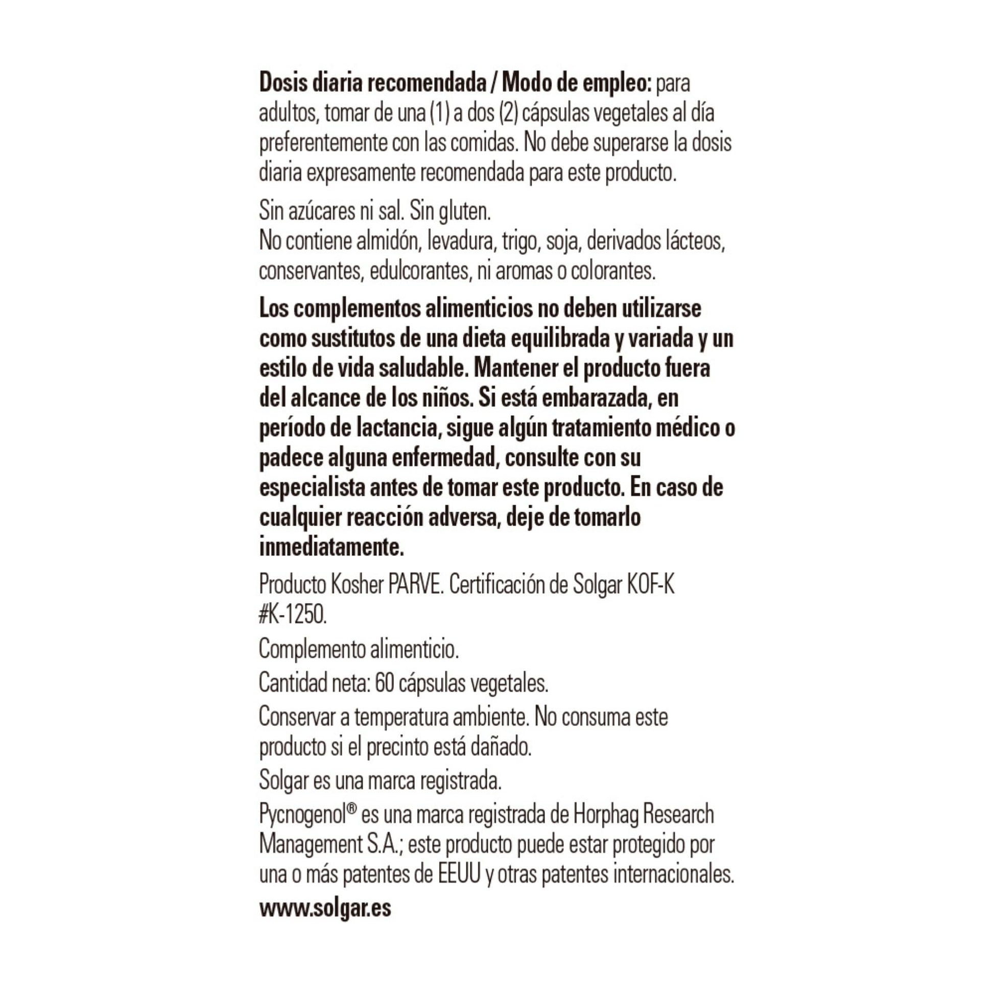 Solgar Pycnogenol 30 mg, 60 Vegetable Capsules - Antioxidant Protection - Circulatory, Joint and Skin Support - Non-GMO, Vegan, Gluten Free, Dairy Free, Kosher - 60 Servings - Medaid International