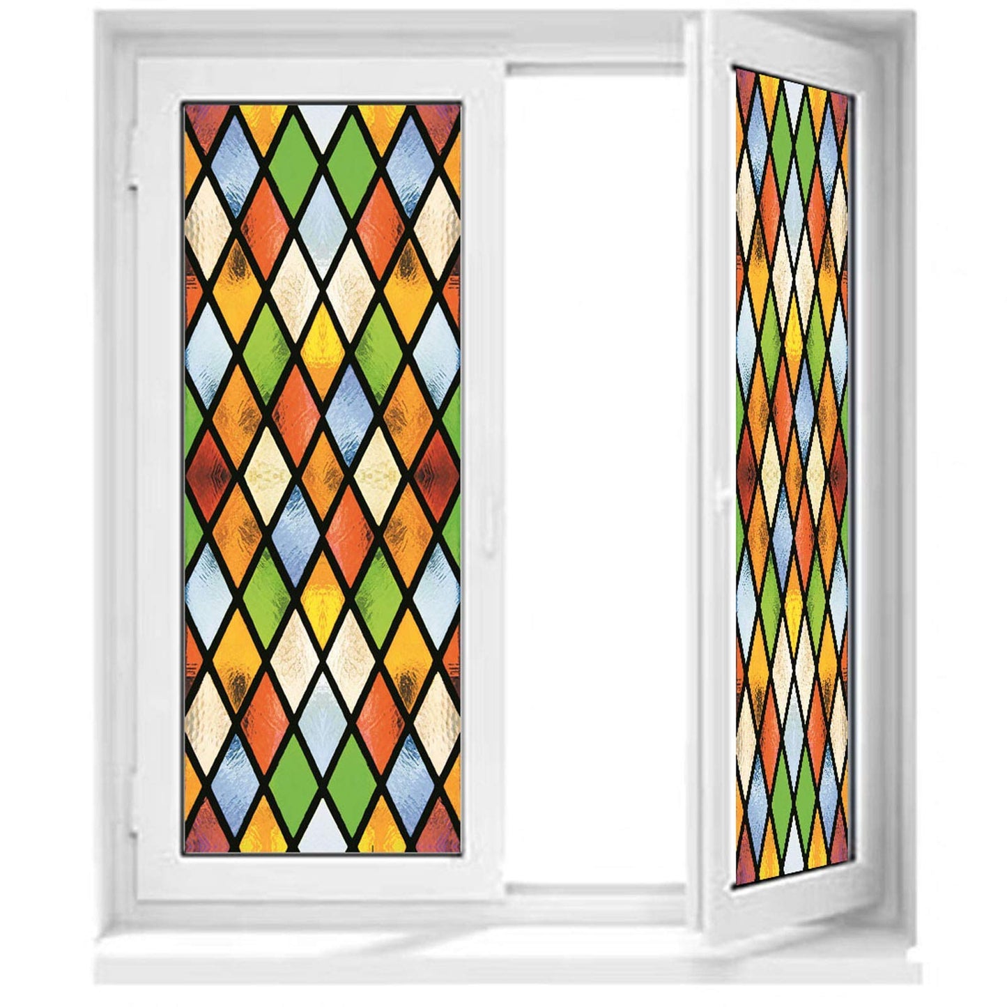lsrrret Stained Glass Window Film,Decorative Privacy Film Static Cling Glass Sticker Colourful Rhombus Diamond Pattern for Glass Door Home House Ofiice (23.6in X70.9in) - Medaid International