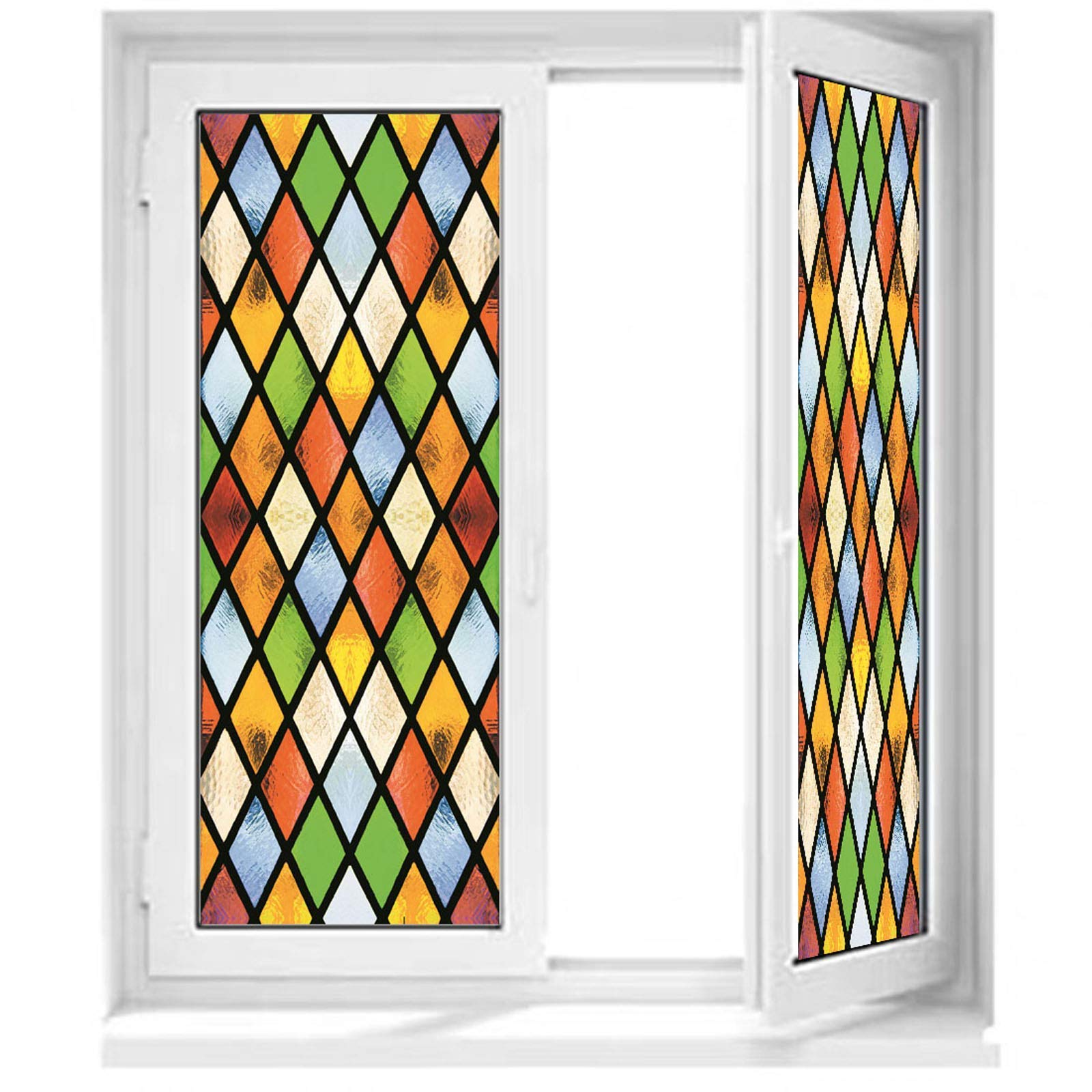 lsrrret Stained Glass Window Film,Decorative Privacy Film Static Cling Glass Sticker Colourful Rhombus Diamond Pattern for Glass Door Home House Ofiice (23.6in X70.9in) - Medaid International