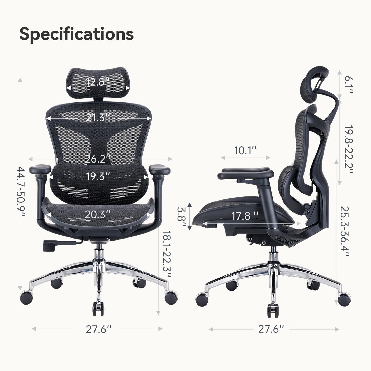 SIHOO Doro C300 Ergonomic Office Chair with Ultra Soft 3D Armrests, Dynamic Lumbar Support for Home Office Chair, Adjustable Backrest Desk Chair, Swivel Big and Tall Computer Chair Black - Medaid International