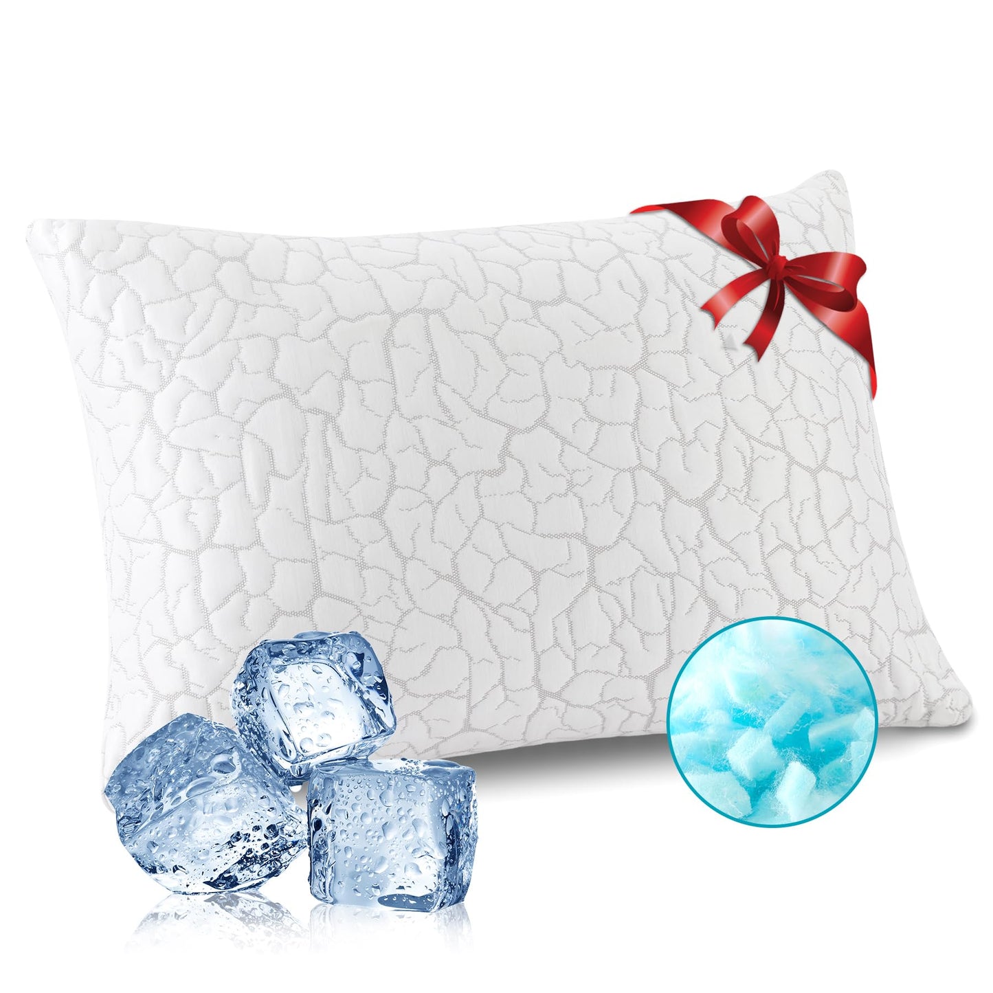 WGAKCED Cooling Pillows for Sleeping 1 Pack, Queen Size Adjustable Shredded Memory Foam Pillows, Firm Bed Pillows for Side, Back, Stomach, Hot Sleepers, Cold Pillow with Removable Washable Cover - Medaid International