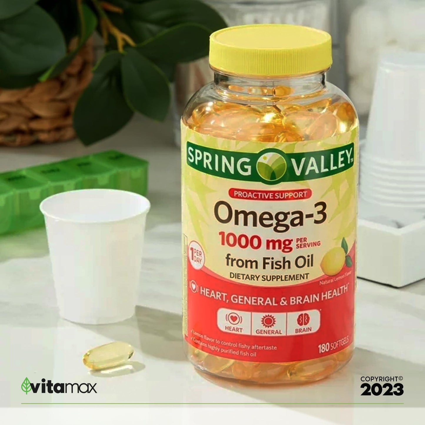 Generic Spring Valley Omega-3 from Fish Oil 1000 mg, Maximum Care, 180 Count + Exclusive VitaMax Vitamin Guide (2 Items) - Medaid International
