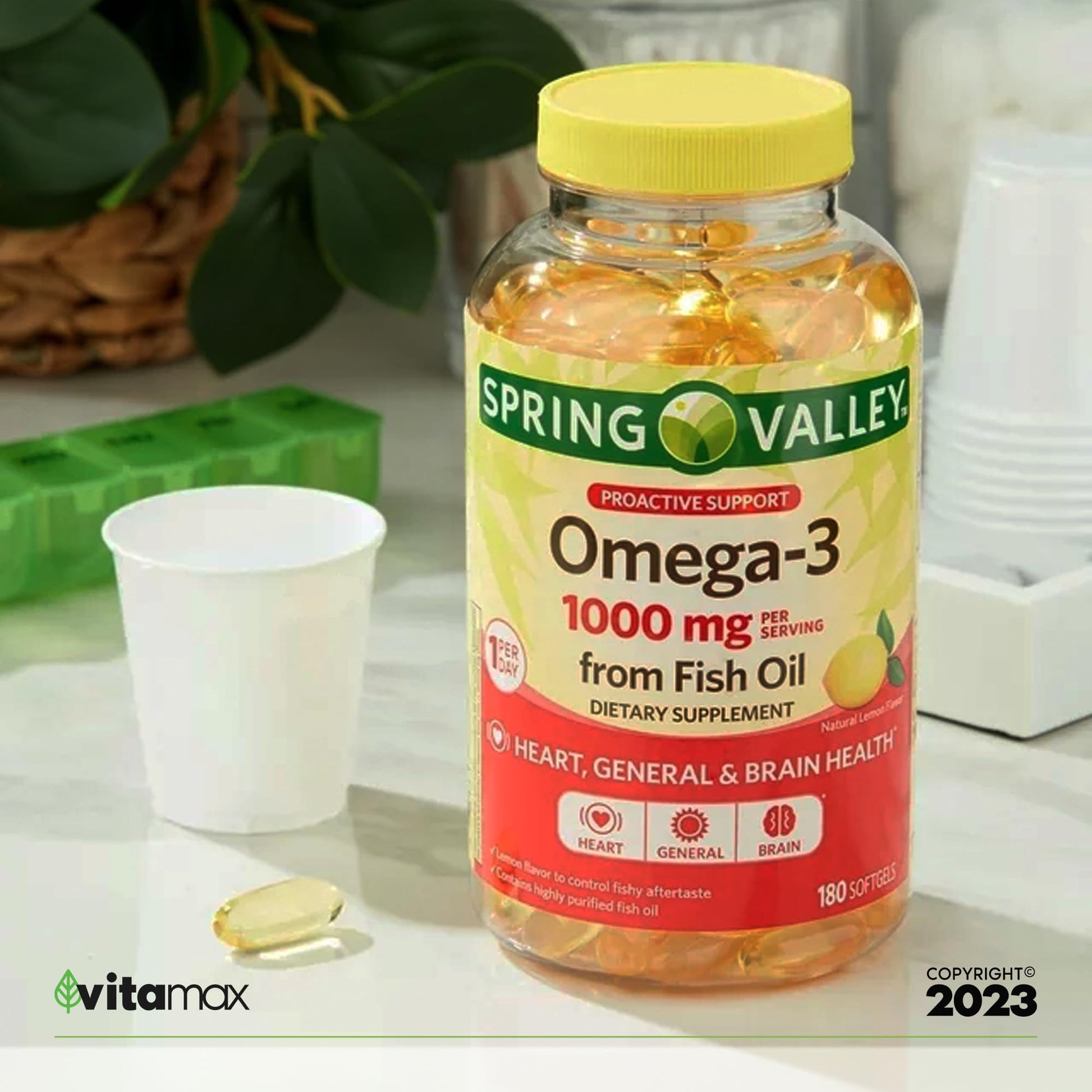 Generic Spring Valley Omega-3 from Fish Oil 1000 mg, Maximum Care, 180 Count + Exclusive VitaMax Vitamin Guide (2 Items) - Medaid International