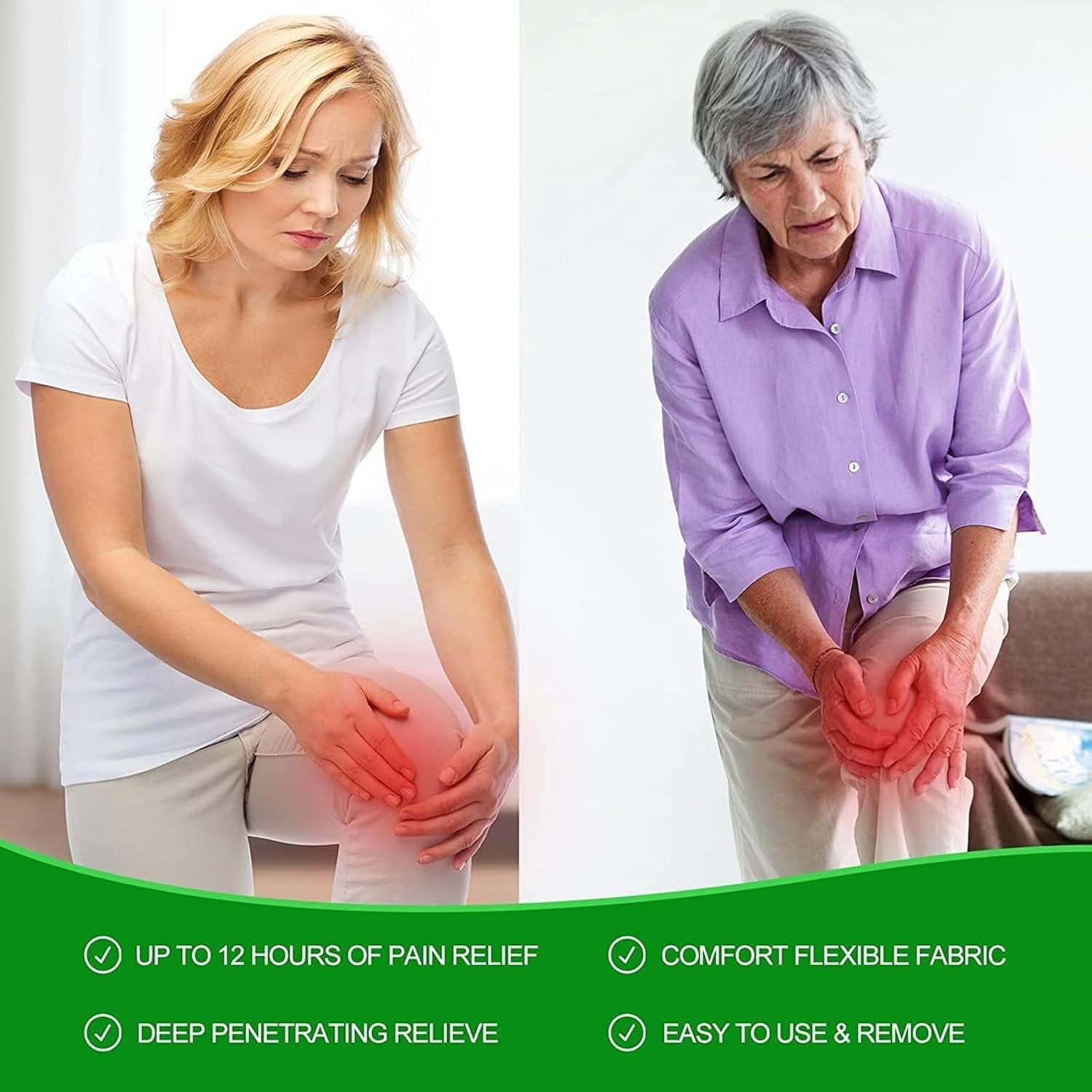 Original Herbal Natural Knee Pain Relief Patches - Plaster for Knee Support & Muscle Pain - Maximum Strength for Temporary Relief Joint Pain Relief - Adhesive Heat Patches Made with Natural Herbs for Wellness (12 Pads) - Medaid