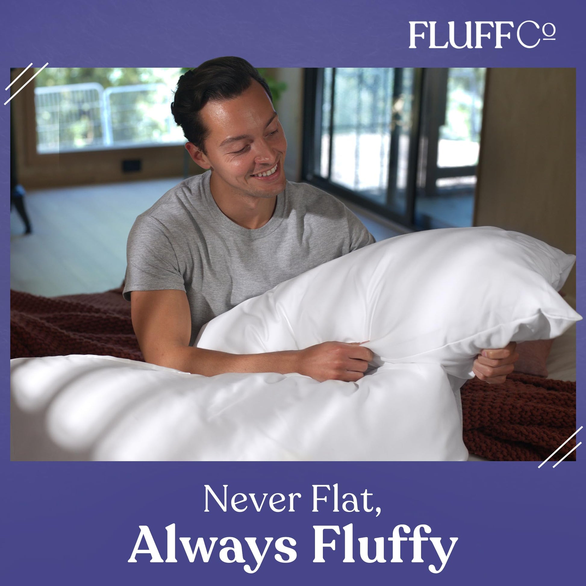 FluffCo Down Alternative Pillows Standard/Queen Size Set of 2 - Queen Bed Pillows for Sleeping - Made in USA - Cooling Surface and Machine Washable for Side, Back, and Stomach Sleepers - Medaid International