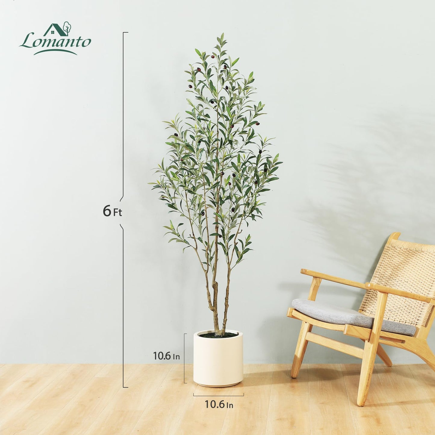 LOMANTO Artificial Olive Trees, 6 ft Tall Fake Olive Trees for Indoor, Faux Olive Silk Tree, Large Olive Plants with White Planter for Home Decor and Housewarming Gift, 1 Pack - Medaid International