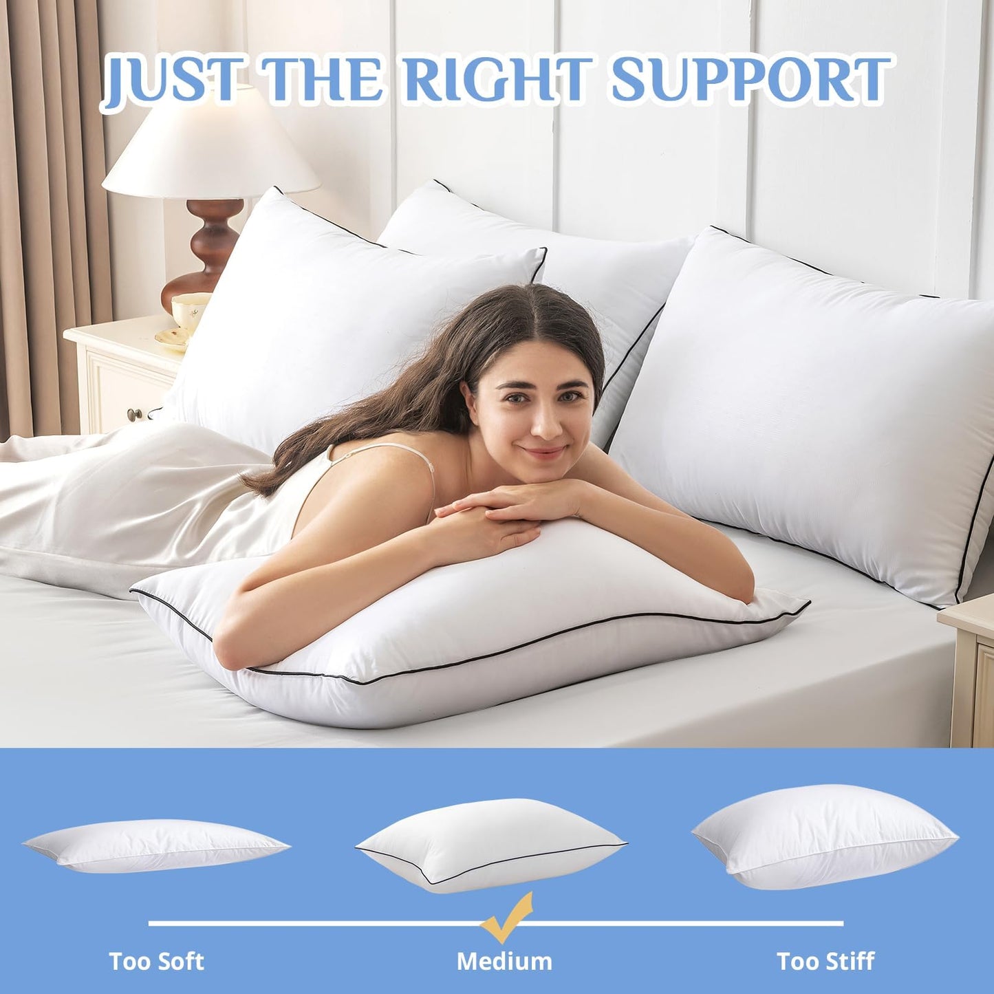 JOLLYVOGUE Queen Size Bed Pillow 1-Pack?Single Pillow for Sleeping, Breathable and Supportive with Down Alternative Fill, Hotel Collection Pillow for Side, Back, and Stomach Sleepers - Medaid International