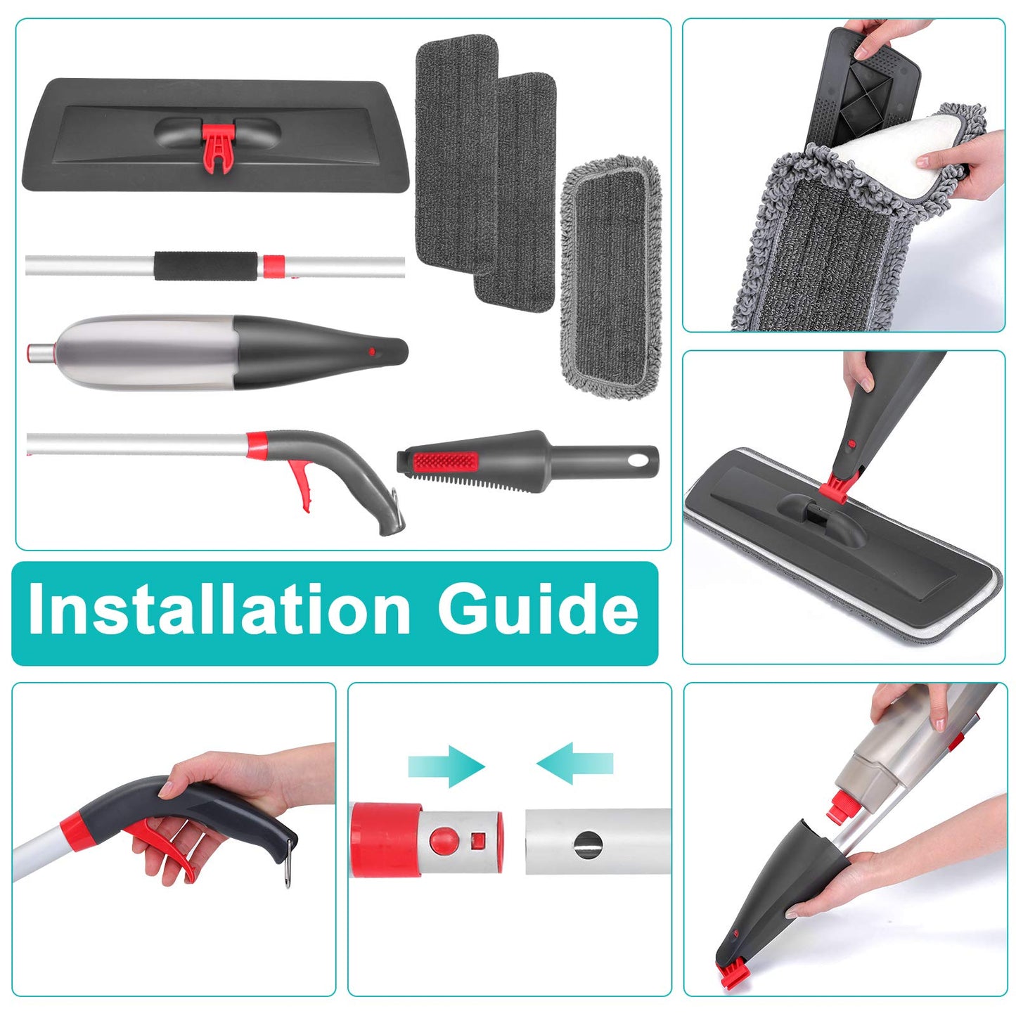 Spray Mop for Floor Cleaning with 3pcs Washable Pads - Wet Dry Microfiber Mop with 800 ml Refillable Bottle for Kitchen Wood Floor Hardwood Laminate Ceramic Tiles Floors Dust Cleaning - Medaid International