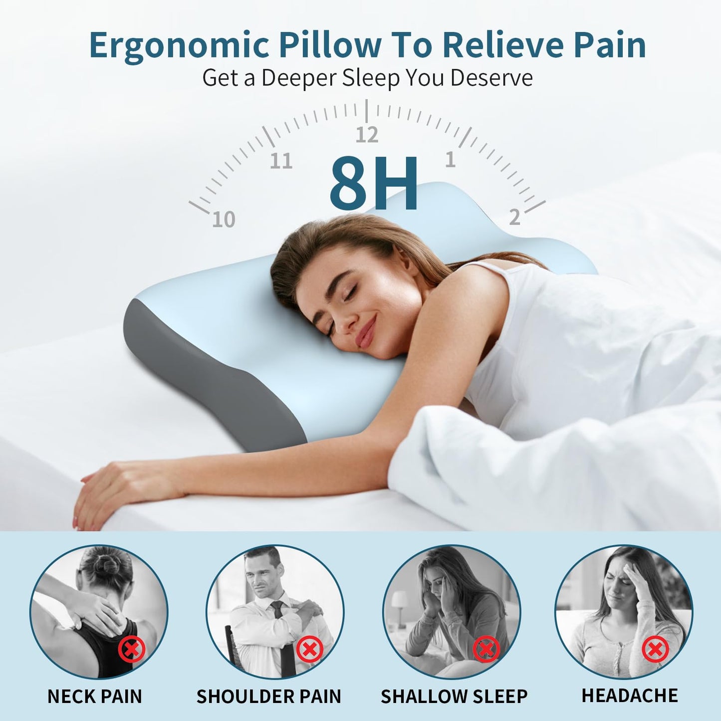 Cervical Neck Pillow, Contour Memory Foam Pillows for Neck Pain Relief, Ergonomic Pillow for Sleeping, Orthopedic Bed Pillow Neck Support Pillow for Side Back Stomach Sleepers with Cooling Pillowcase - Medaid International