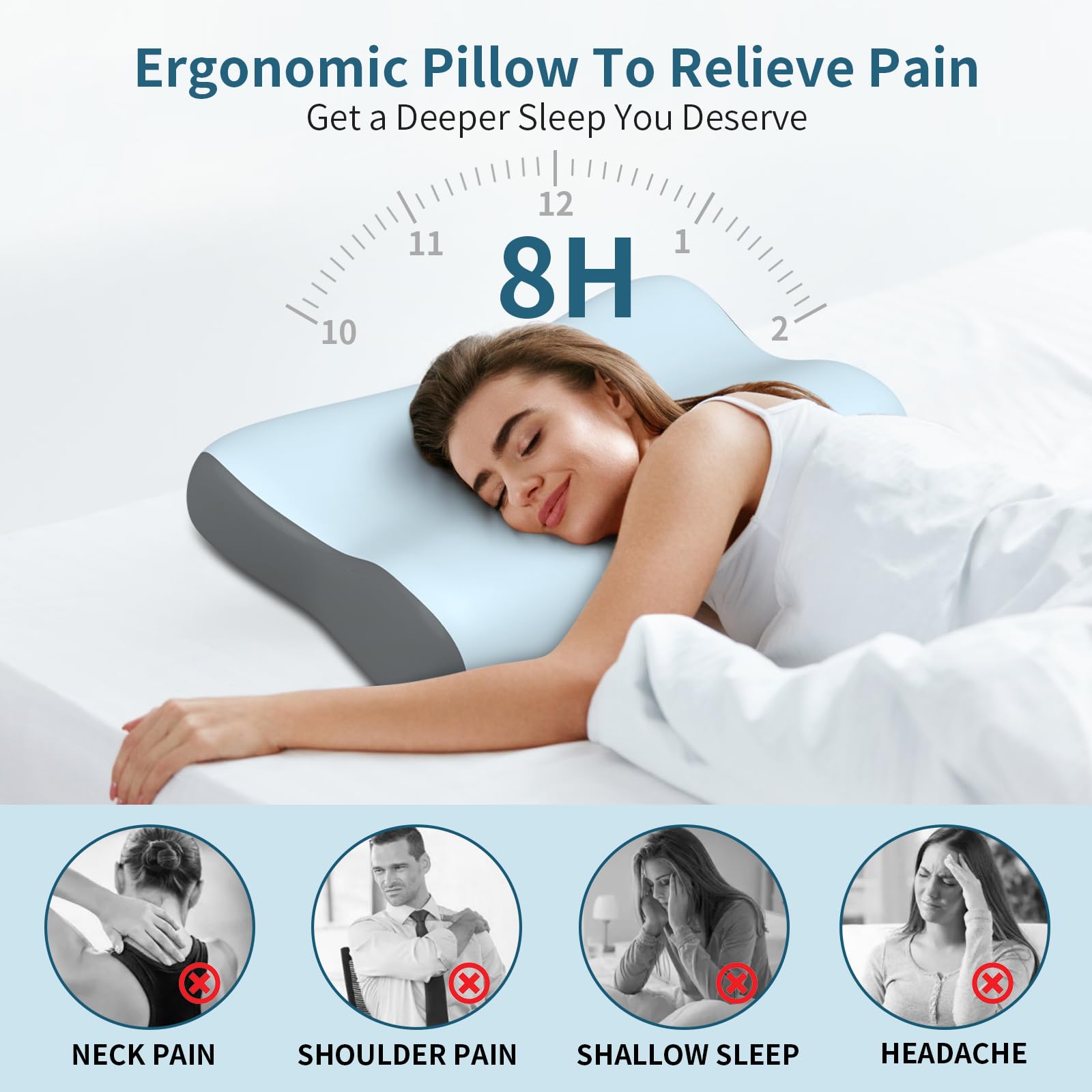 Cervical Neck Pillow, Contour Memory Foam Pillows for Neck Pain Relief, Ergonomic Pillow for Sleeping, Orthopedic Bed Pillow Neck Support Pillow for Side Back Stomach Sleepers with Cooling Pillowcase - Medaid International