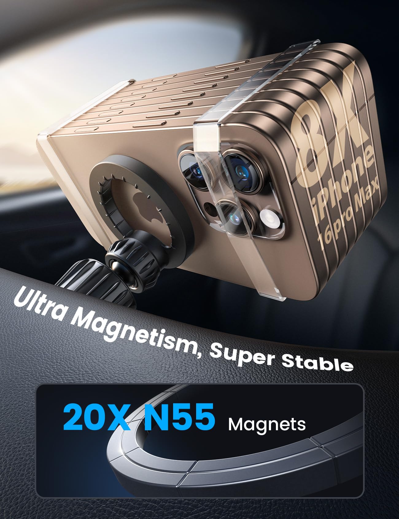 Lamicall for Magsafe Car Mount - [20X N55 Magnets] Magnetic Phone Holder for Your Car Dashboard Vent Car Phone Holder for iPhone 16 All Smartphone fits Magsafe Phone case - Medaid International