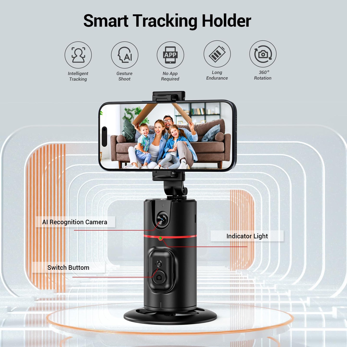 Auto Face Tracking Tripod 360° Rotating Auto Tracking Phone Holder, No App, Phone Camera Stand with Remote and Gesture Control, Smart Shooting Stand for Vlog/TIK Tok Live Video Recording - Medaid International