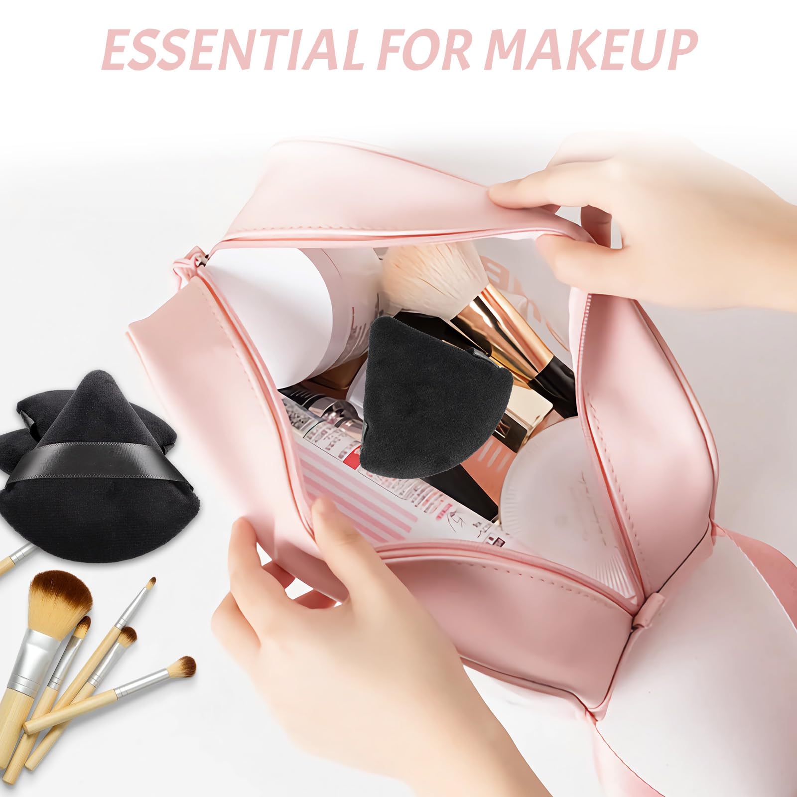 6 Pcs Triangle Powder Puff, Black Face Soft Makeup Puff, Velour Makeup Sponge Beauty Blender for Loose Powder - Medaid International