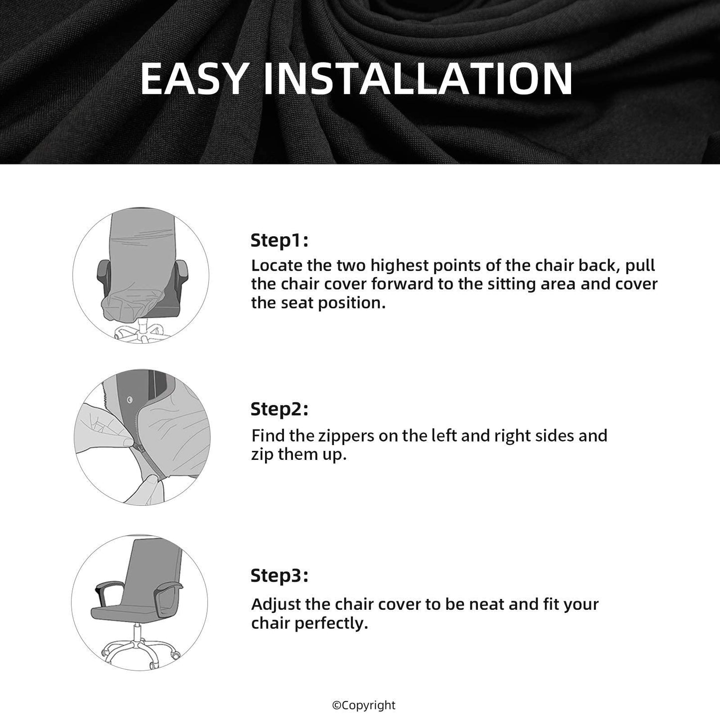 Water Resistant Stretch Computer Office Chair Cover with Durable Zipper Universal Washable Removable Spandex Rotating Boss Chair Slipcovers Anti-dust Soft Desk Chair Seat Protector for Dogs Cats Pets - Medaid International