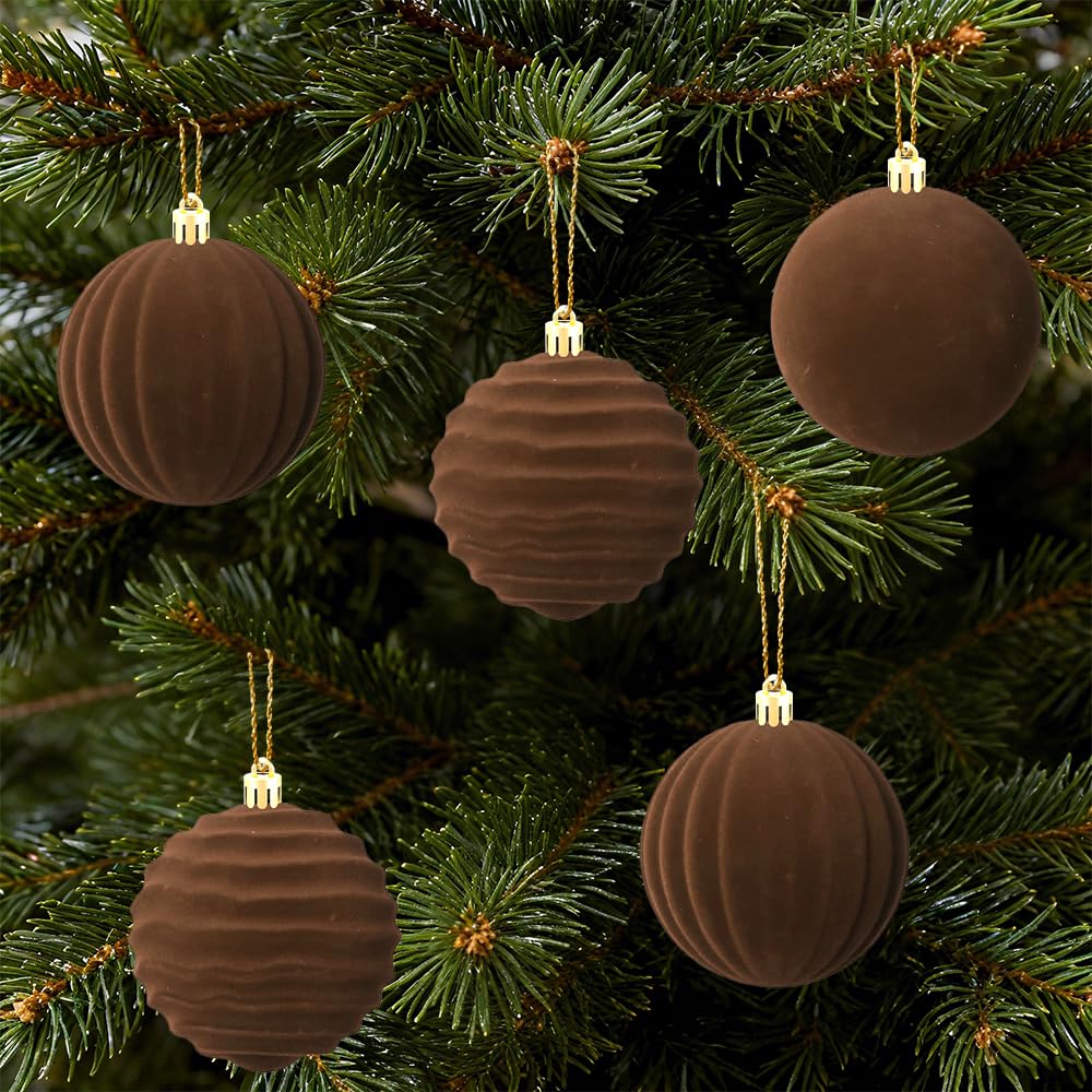 4Pcs Brown Christmas Ball Ornaments, Velvet Spiral Hanging Decor for Xmas Tree, Holiday for Birthday Halloween Holiday Wedding Home Decorations - Medaid International