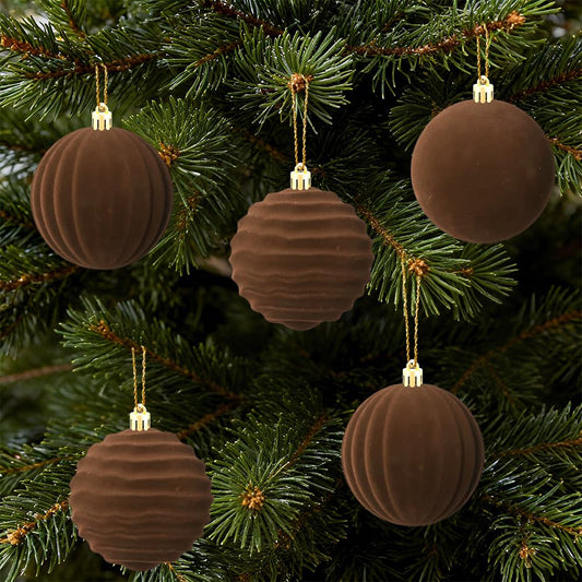 4Pcs Brown Christmas Ball Ornaments, Velvet Spiral Hanging Decor for Xmas Tree, Holiday for Birthday Halloween Holiday Wedding Home Decorations - Medaid International