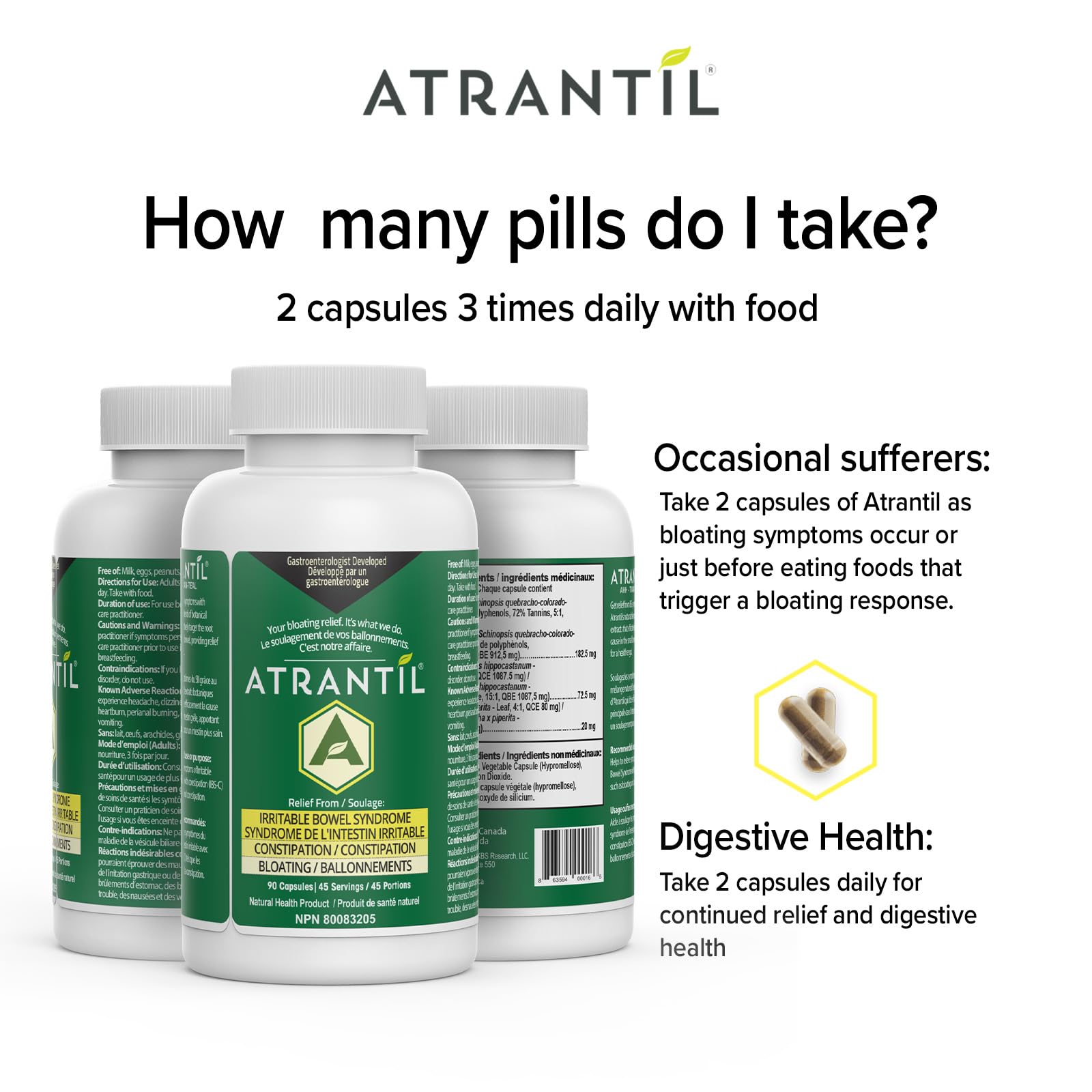 Atrantil: IBS, Bloating, Abdominal Discomfort, Change in Bowel Habits, and Powerful Polyphenols for Everyday Digestive Health,90 count - Medaid International