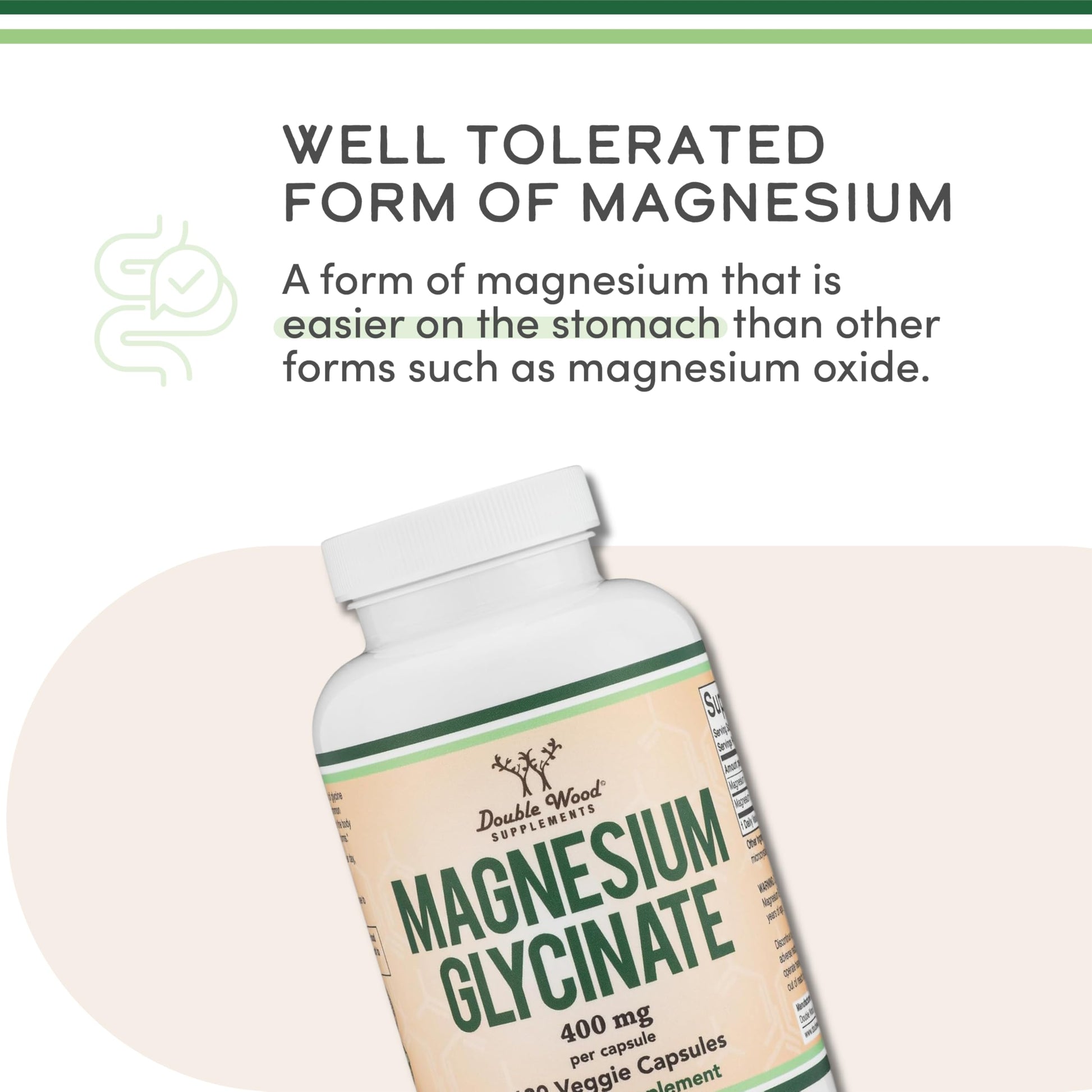 Magnesium Glycinate 400mg, for Sleep, Muscle, & Heart Support - (Vegan, Third Party Tested, Gluten Free, Non-GMO), 180 Capsules by Double Wood Supplements - Medaid International