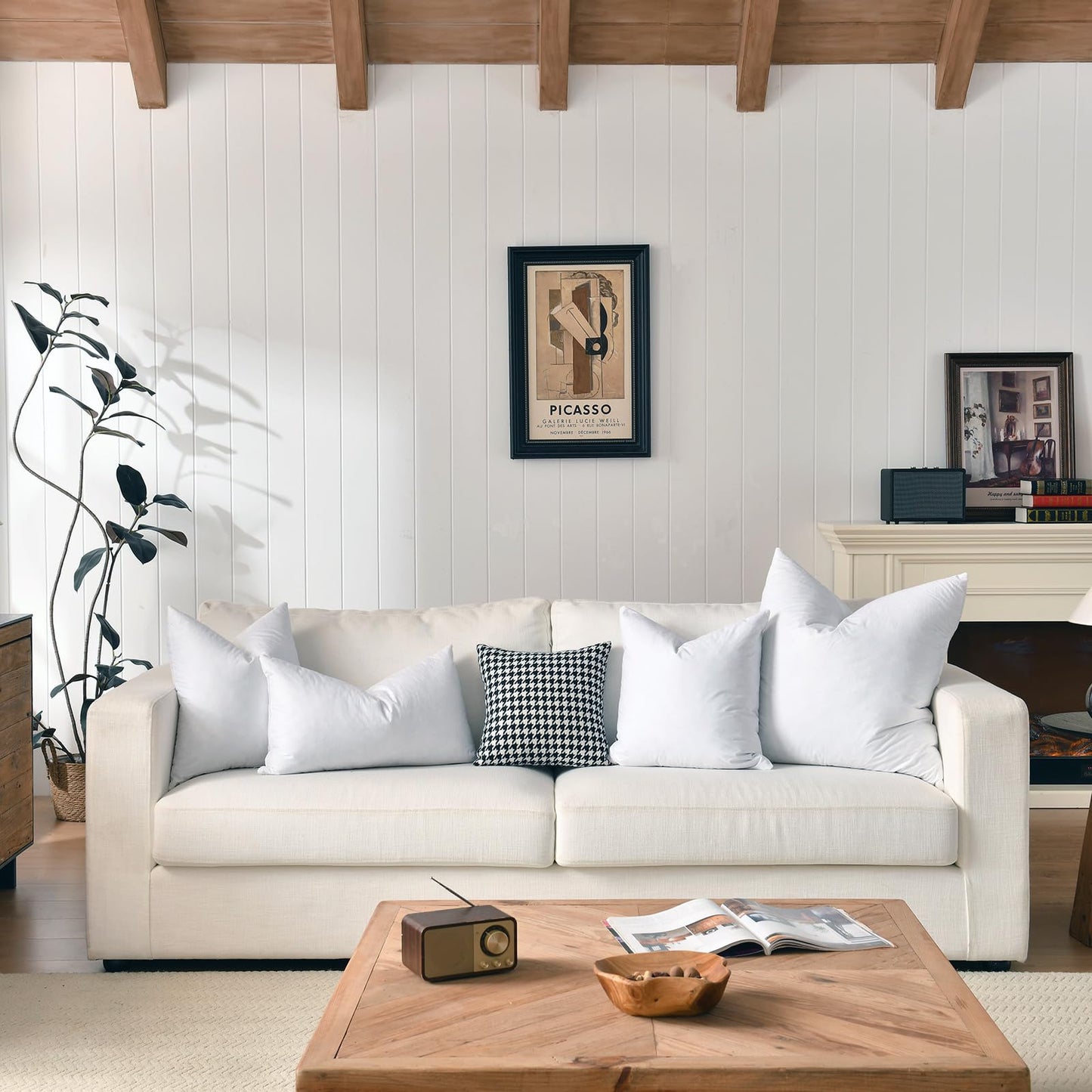 basic home 18x18 Decorative Throw Pillow Inserts-Down Feather Pillow Inserts-Square-Cotton Fabric-Set of 2-White. - Medaid International