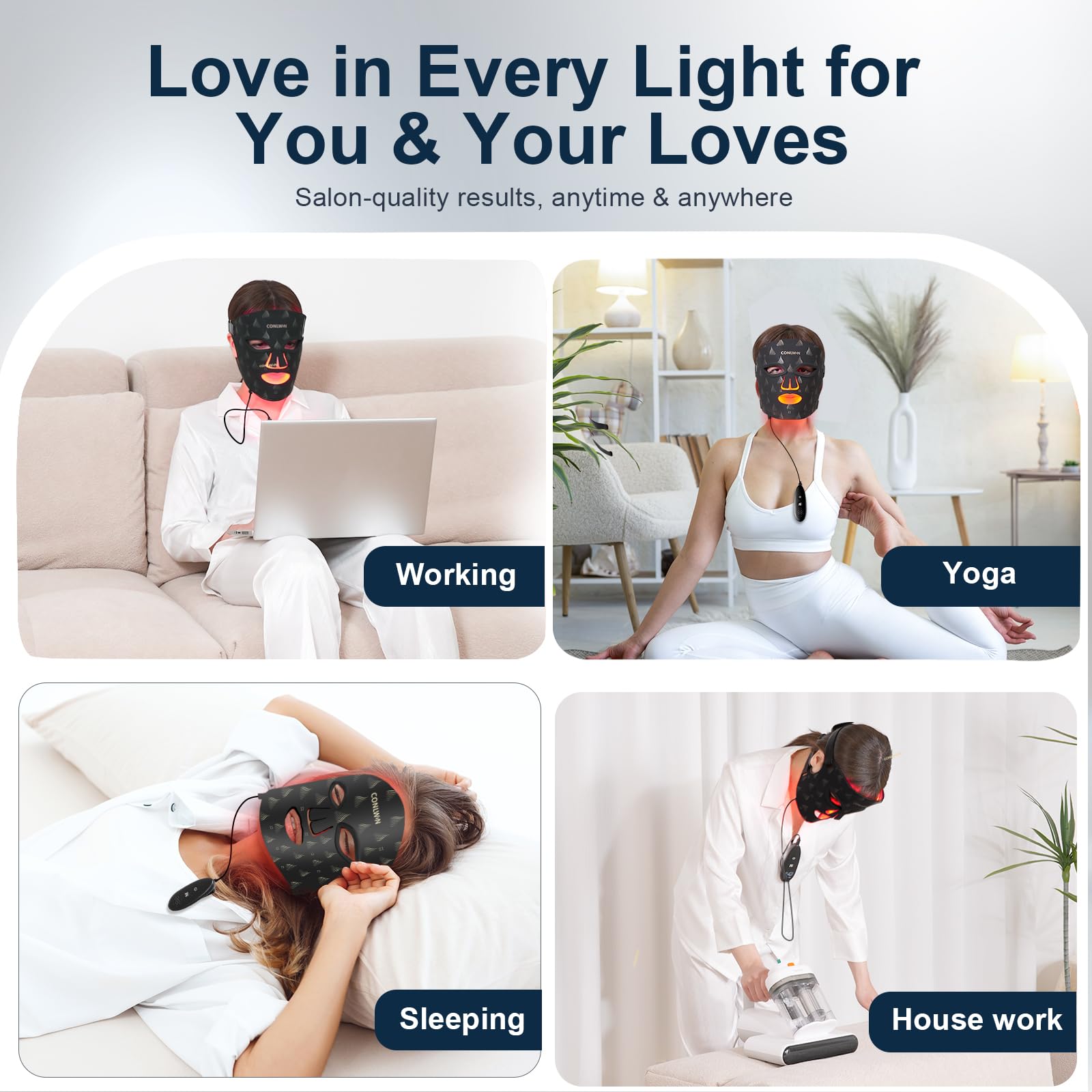 CONLWIN Red Light Therapy Mask for Face, 8 Modes Ultra Lightweight Red Light Mask with 850nm Near Infrared, 2000mAh Rechargeable Portable LED Face Mask Light Therapy with Timer for Anti-Aging at Home - Medaid International
