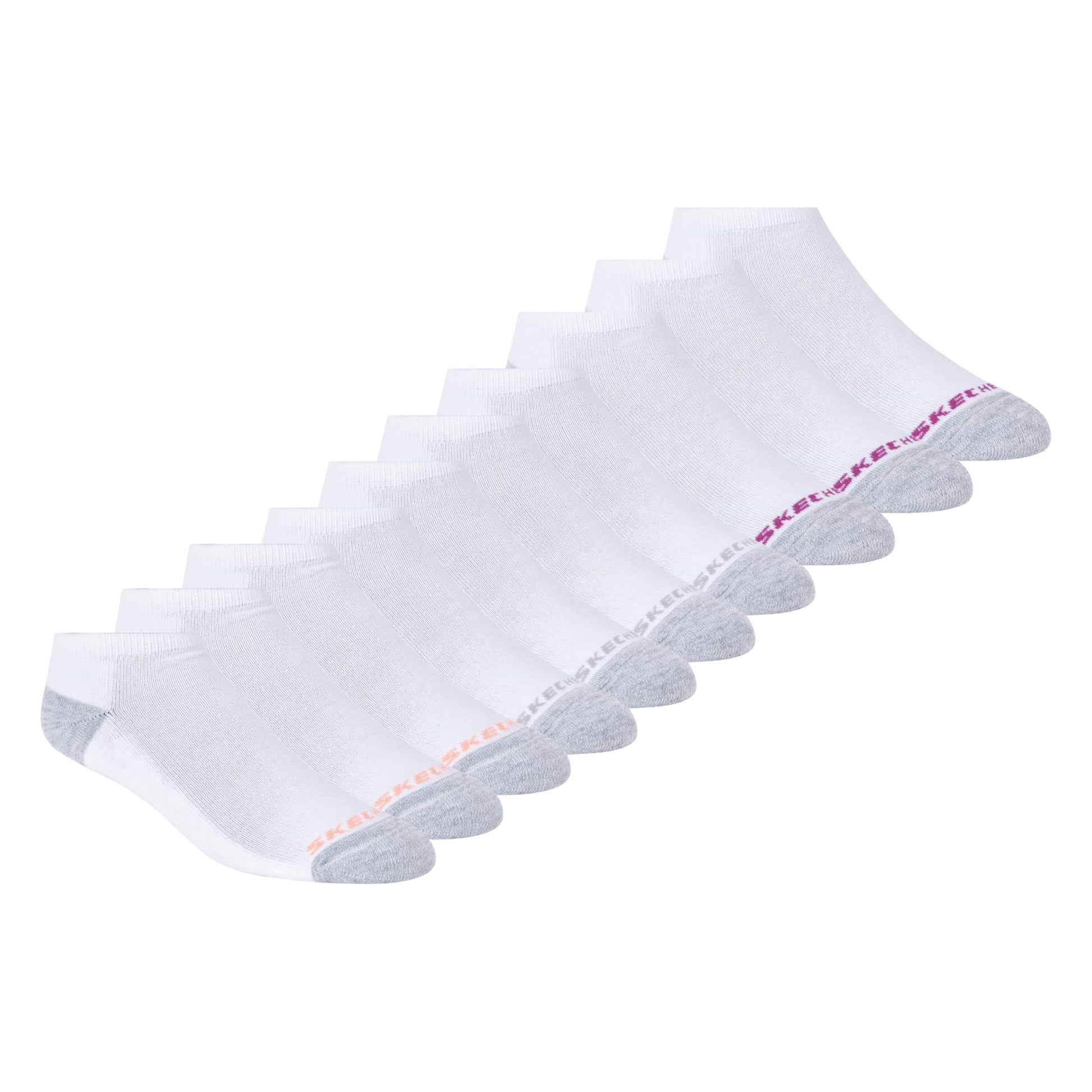 Skechers womens 10 Pack No Show Running Socks, White/Orange, 9 11 US - Medaid International